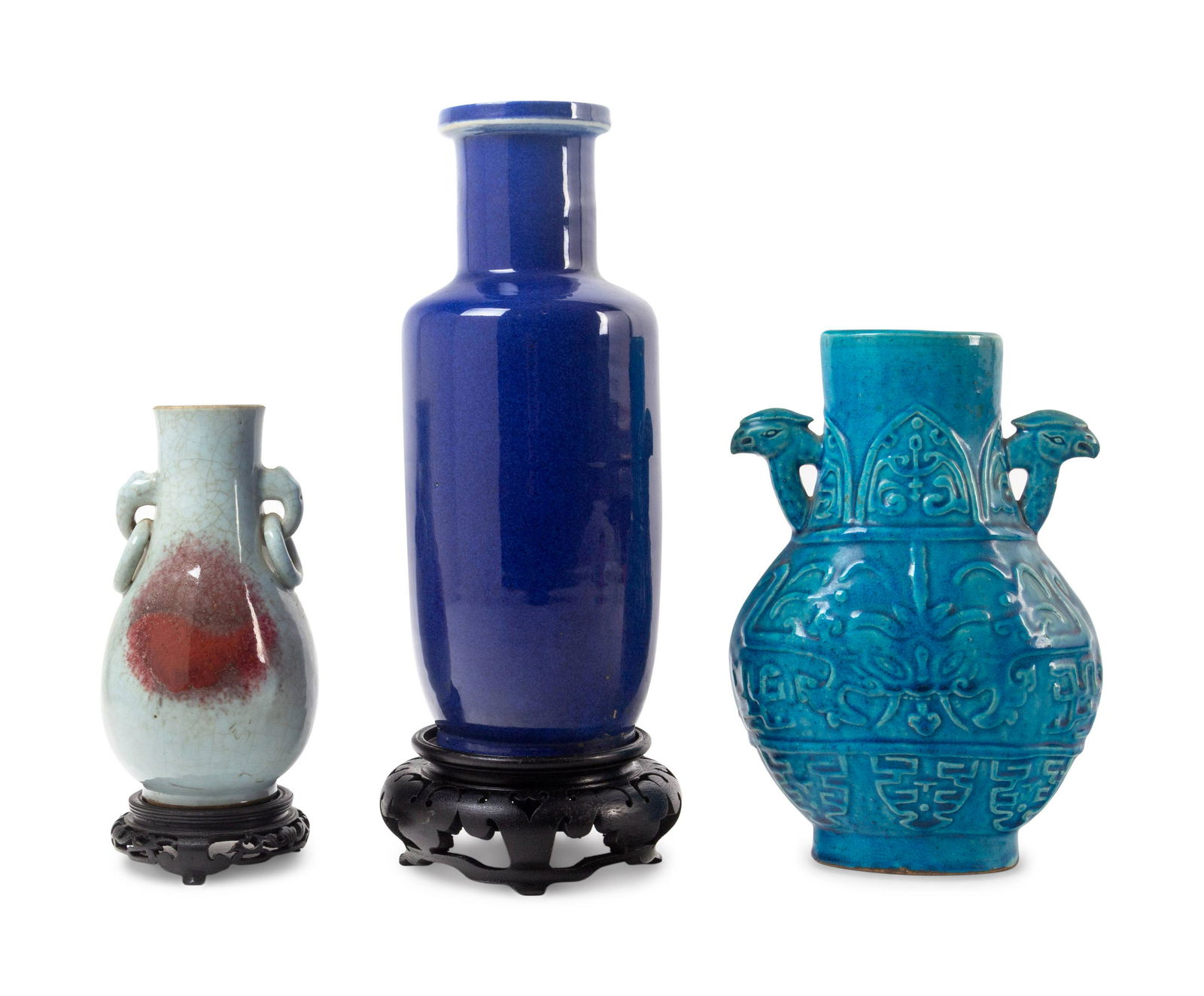 Three Chinese Monochrome Glazed Porcelain Vases (1 of 1)