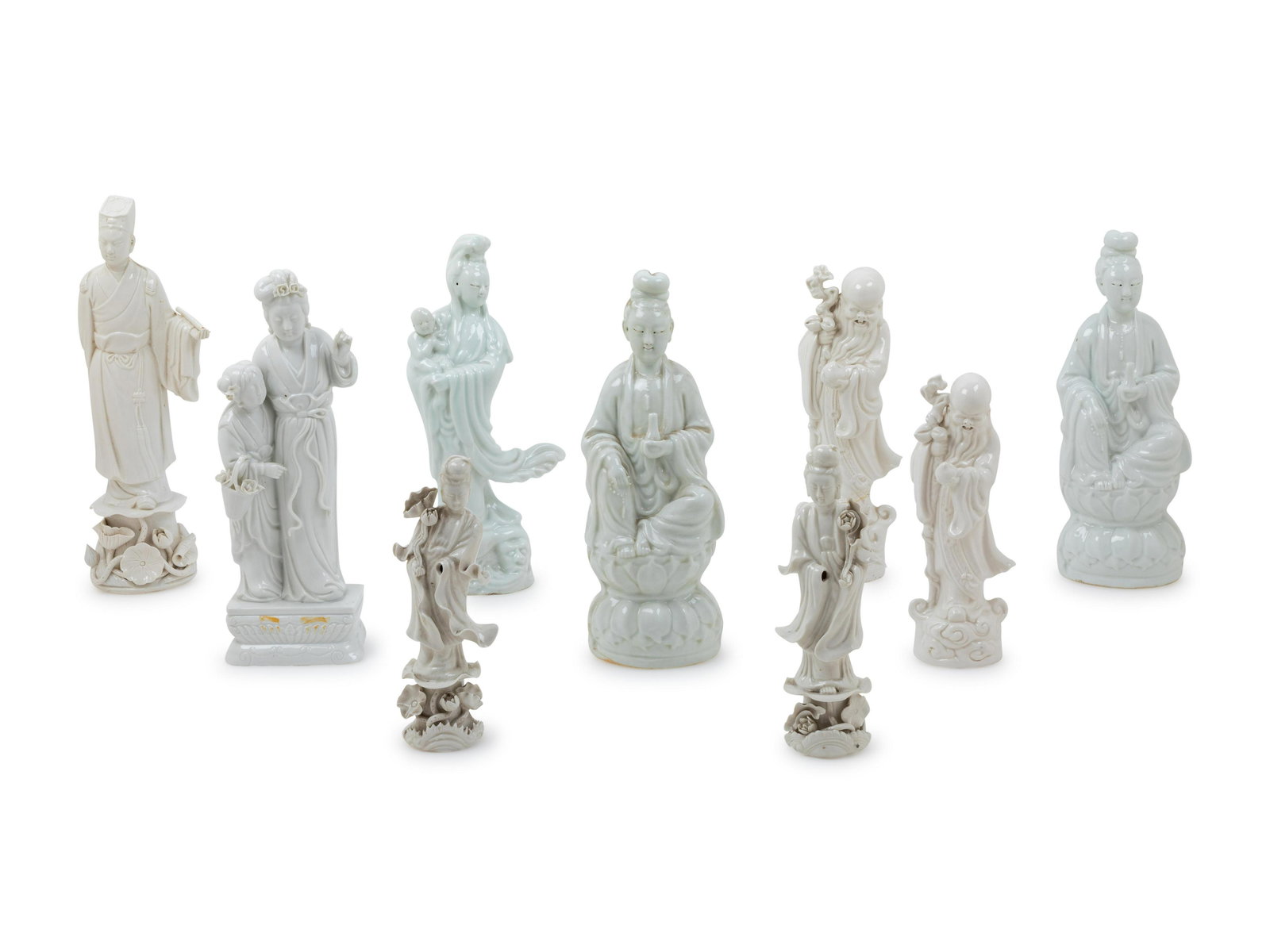 Nine Chinese Blanc-de-Chine Porcelain Figures of (1 of 2)