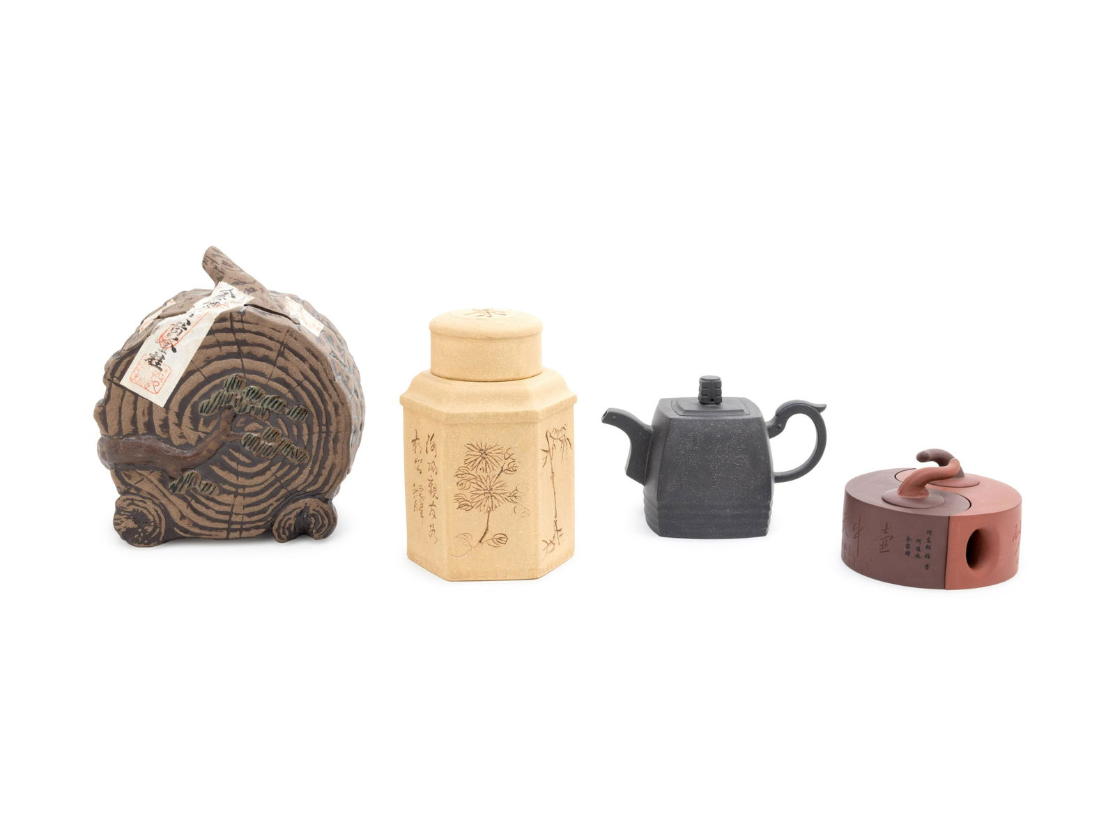 Four Chinese Yixing Pottery Teapots (1 of 5)