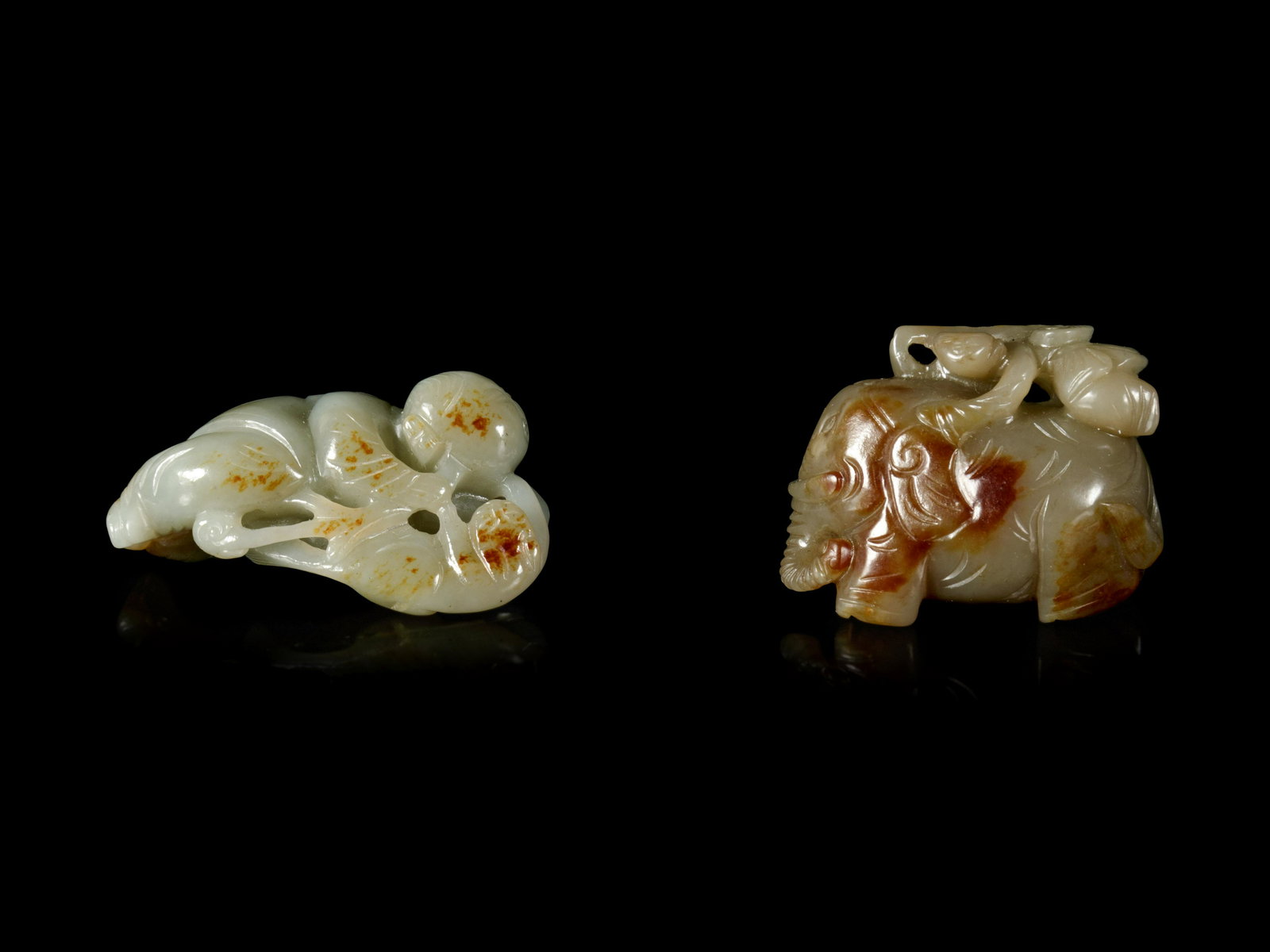 Two Chinese Celadon Jade Carvings of Boys and Animals (1 of 4)