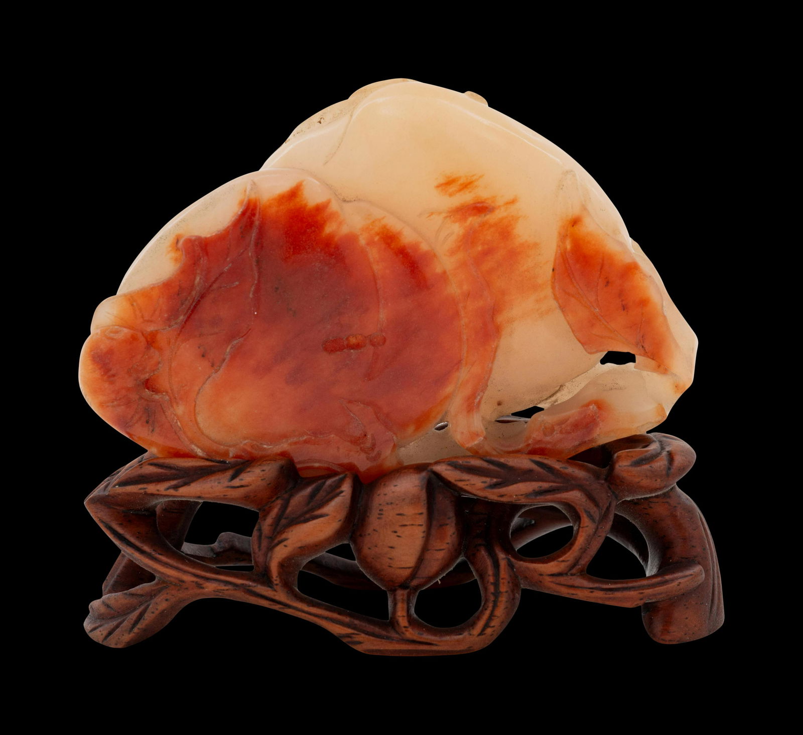 A Chinese Yellow Jade Carving of Peaches (1 of 2)