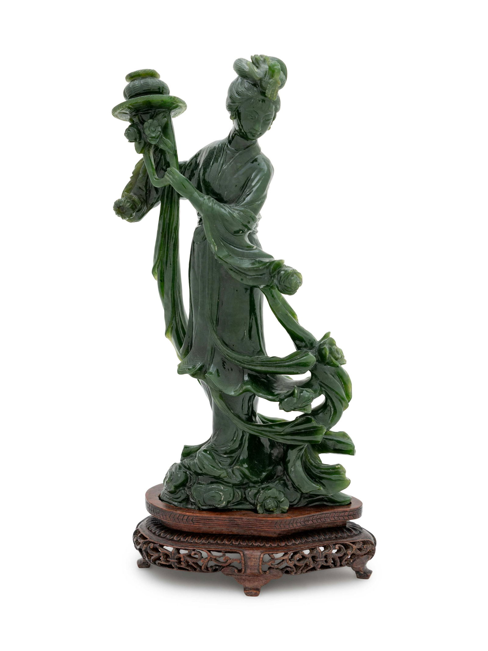 A Large Chinese Spinach Jade Figure of a Female (1 of 2)