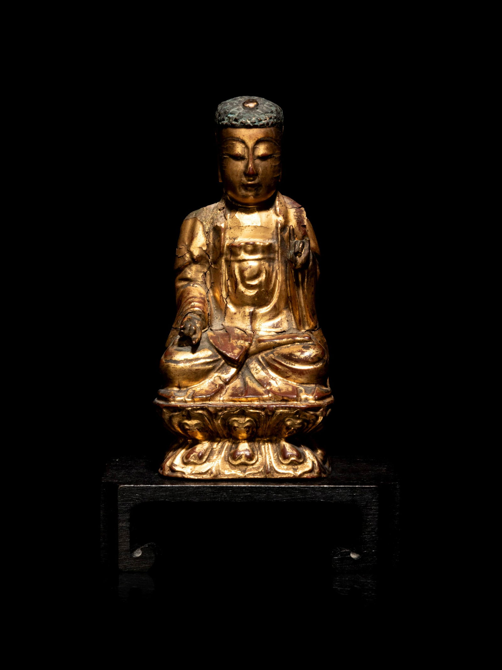 A Small Chinese Gilt Lacquered Wood Figure of Buddha (1 of 3)