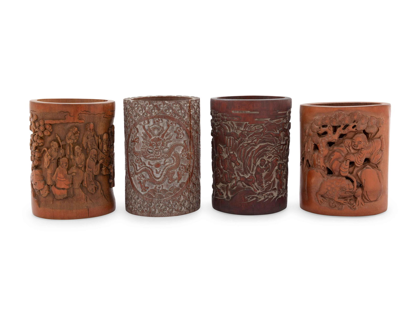 Four Chinese Bamboo Brush Pots, Bitong (1 of 3)