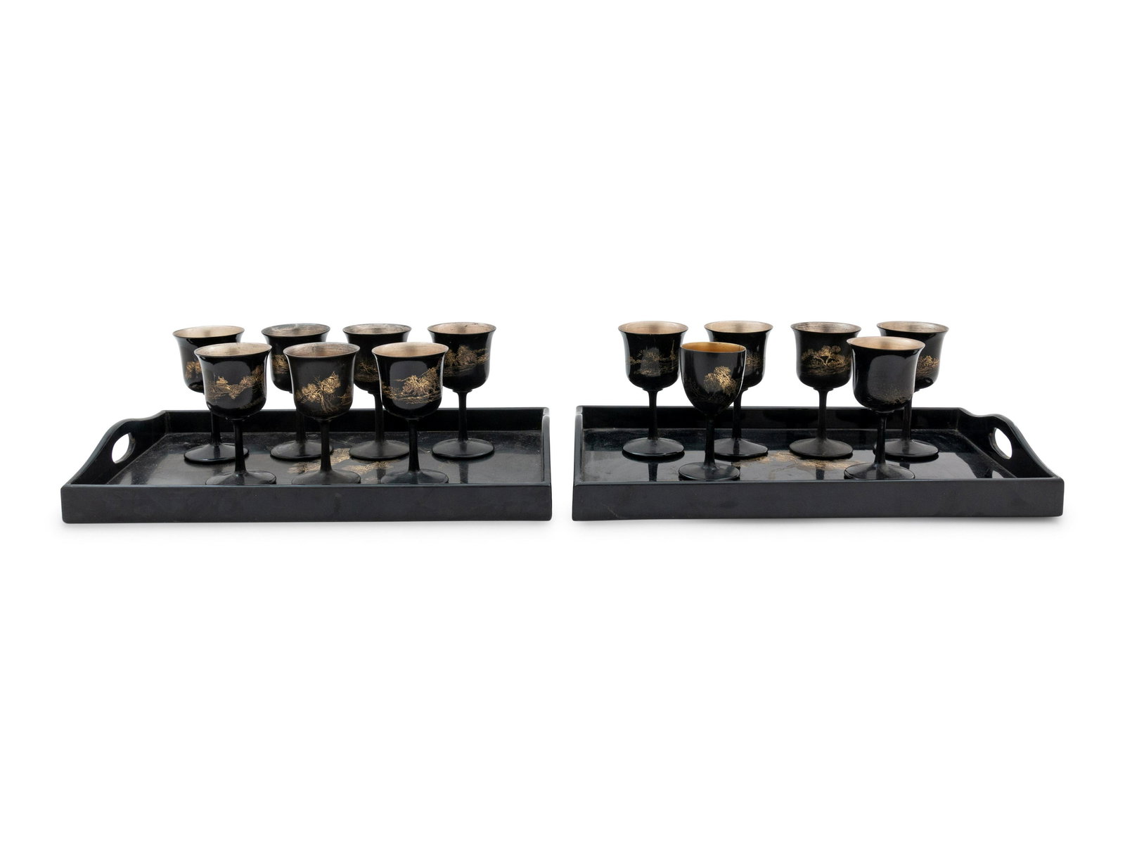 Fifteen Chinese Black and Gilt Lacquer 'Landscape' (1 of 5)