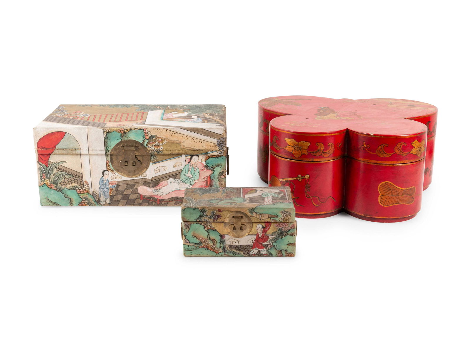 Three Chinese Gilt and Polychrome Lacquered Boxes (1 of 2)