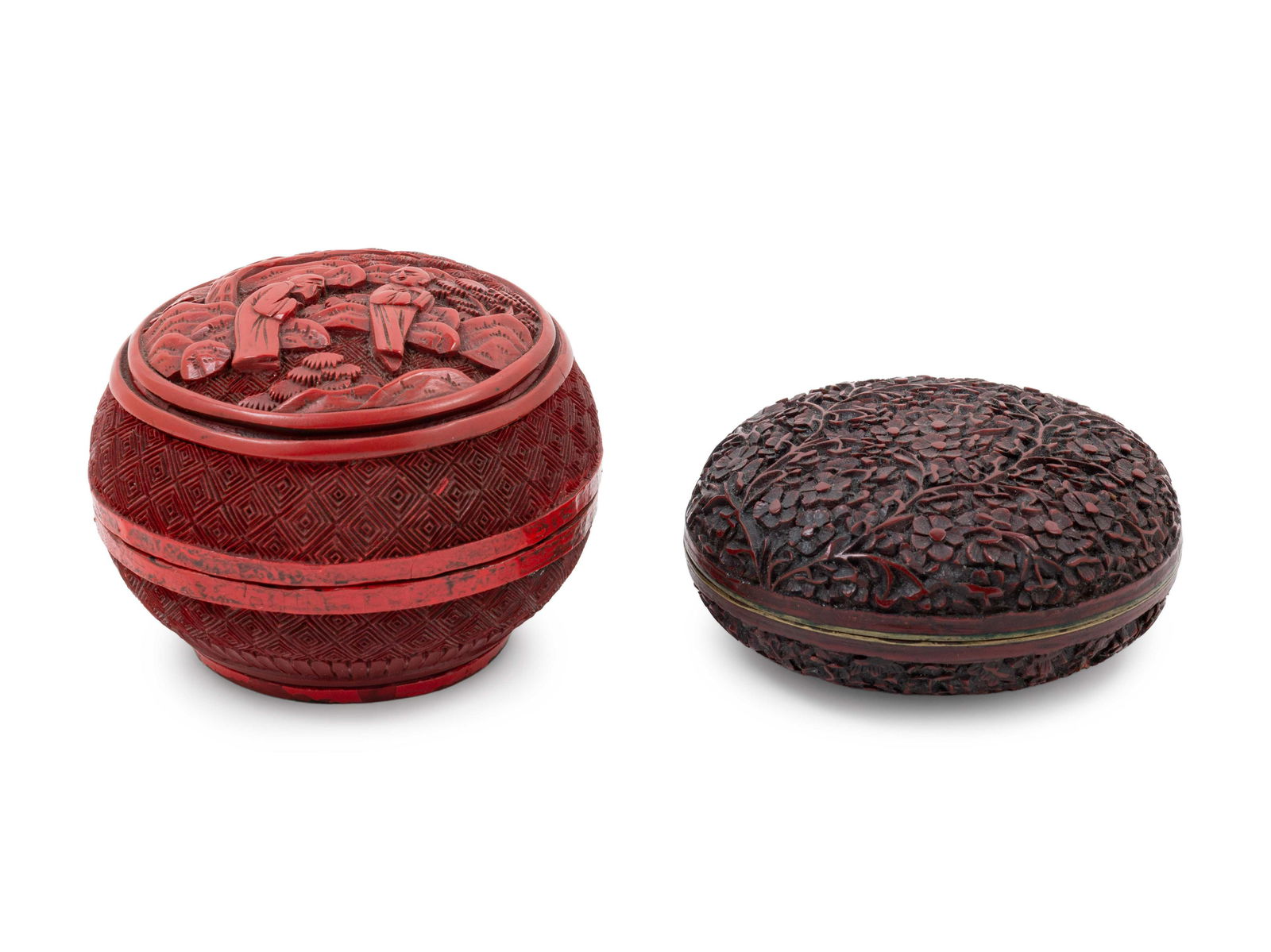 Two Chinese Carved Red Lacquer Covered Boxes (1 of 3)