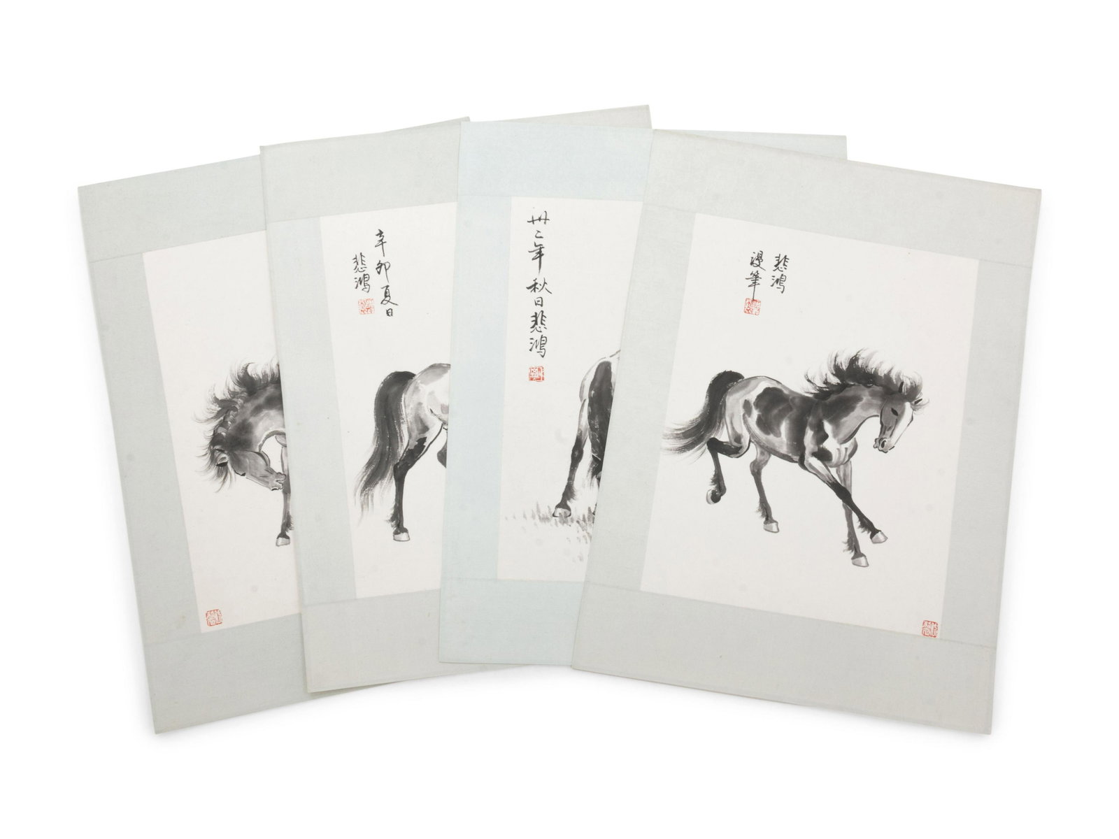A Group of Chinese Prints After Xu Beihong (1895-1953): A Group of Chinese Prints After Xu Beihong (1895-1953) each mounted and depicted horses. Each image 11 5/8 x 9 in., 30 x 22.8 cm. Property from a Private Chicago Estate