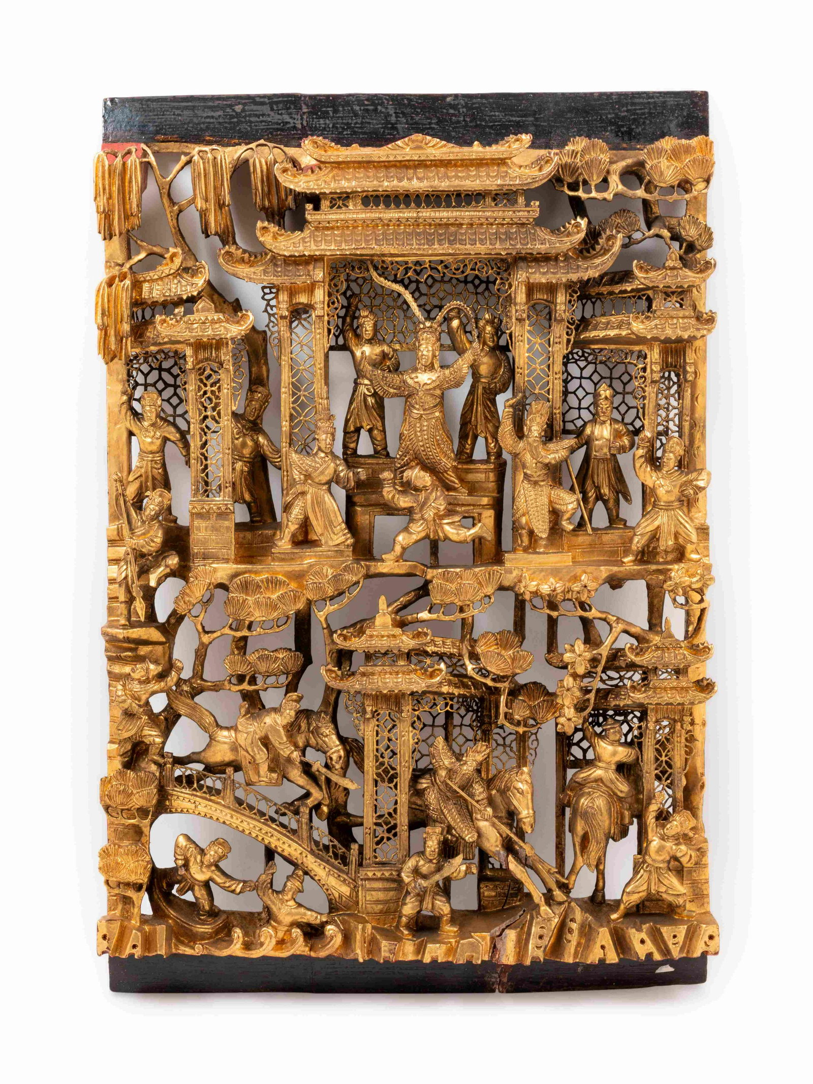 A Chinese Red Lacquer and Gilt Decorated Carved Wood (1 of 4)