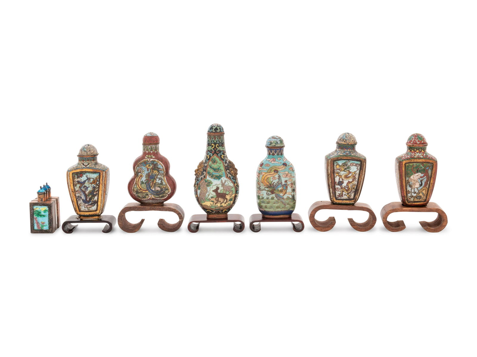Seven Chinese Cloisonné Enameled Snuff Bottles (1 of 3)