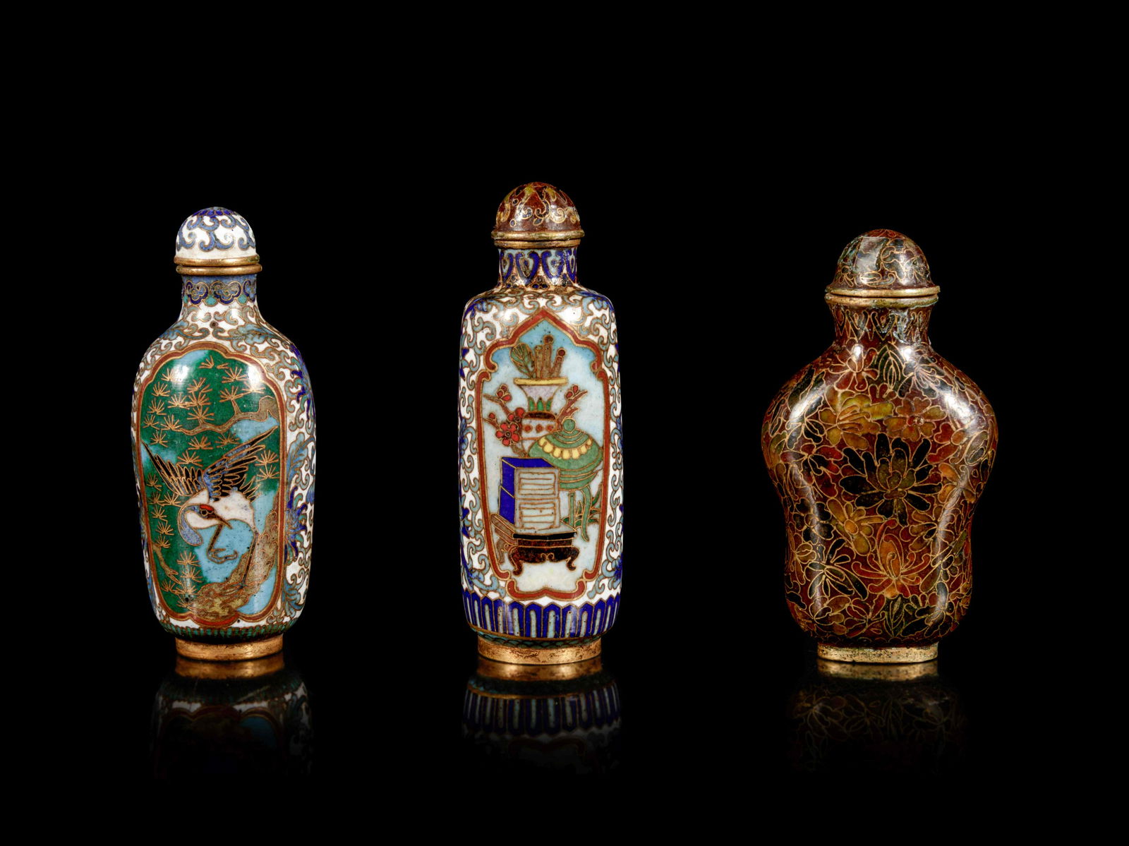 Three Chinese Cloisonné Enameled Snuff Bottles (1 of 4)
