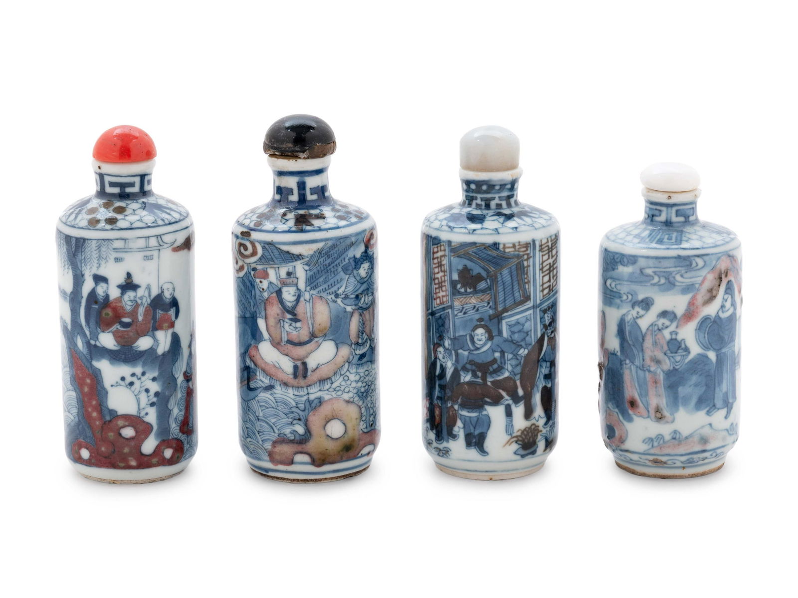 Four Chinese Red and Underglaze Blue Porcelain Snuff (1 of 2)