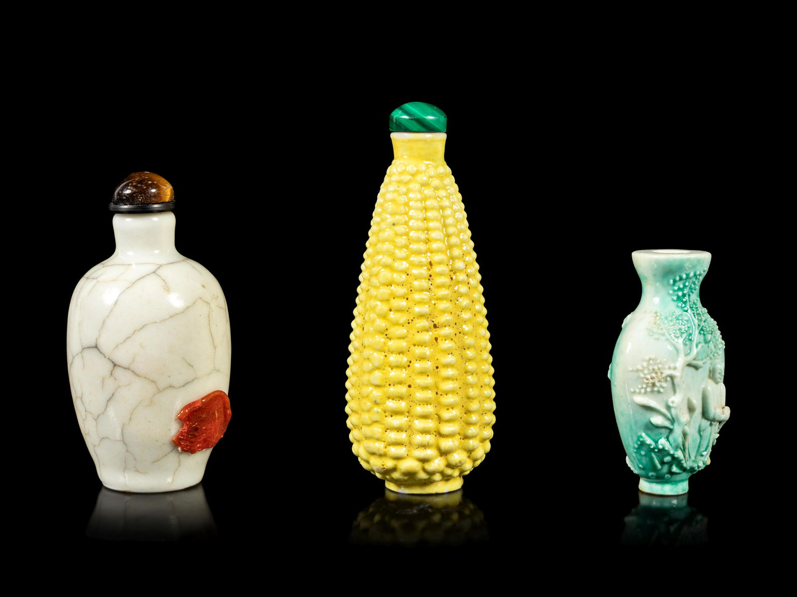 Three Chinese Monochrome Glazed Porcelain Snuff Bottles (1 of 3)