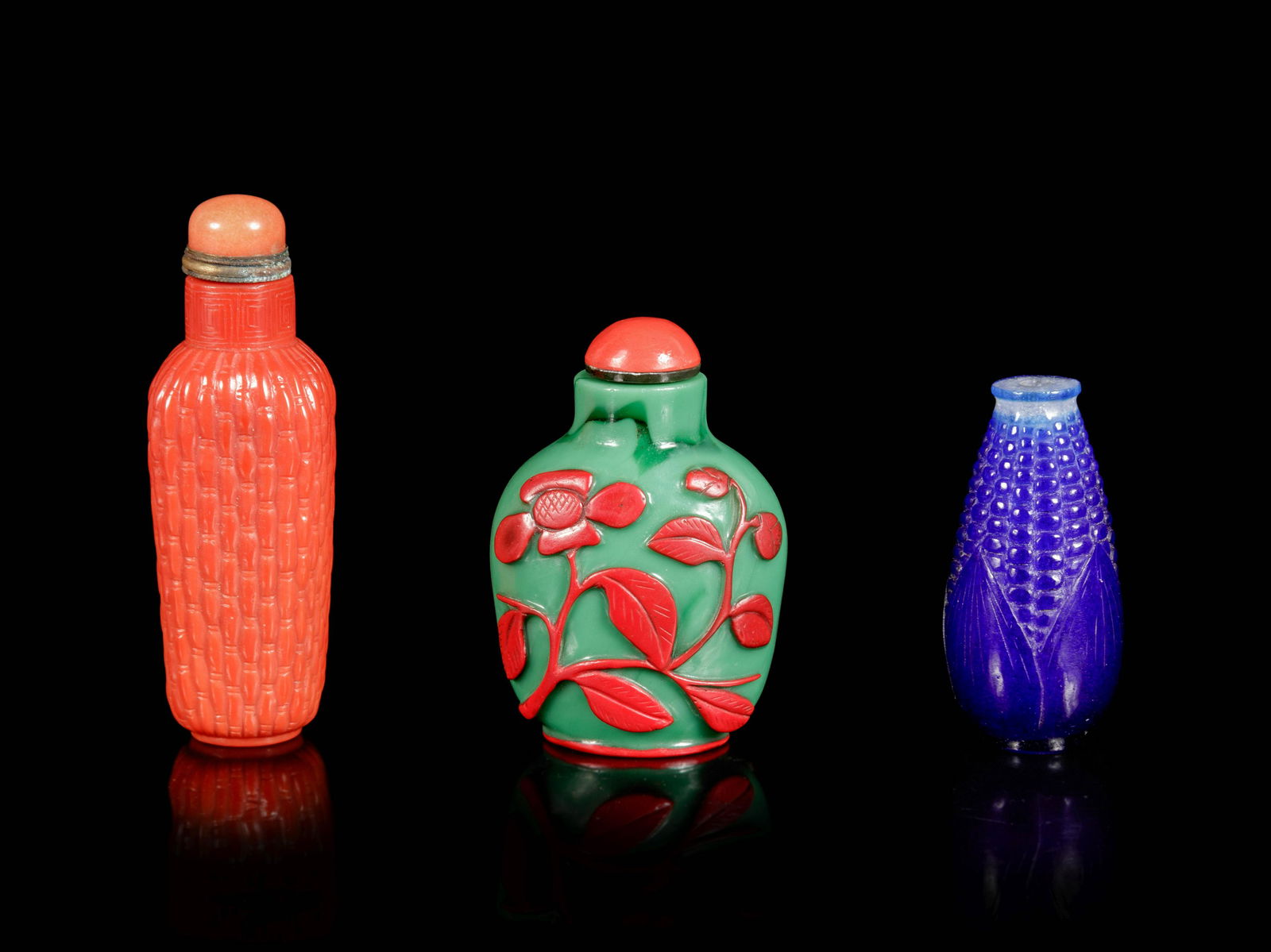 Three Chinese Peking Glass Snuff Bottles (1 of 4)