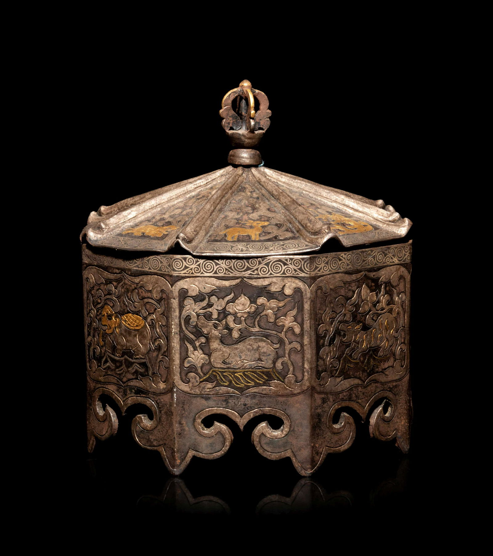 A Tibetan Gilt Decorated Metal Covered Box (1 of 4)