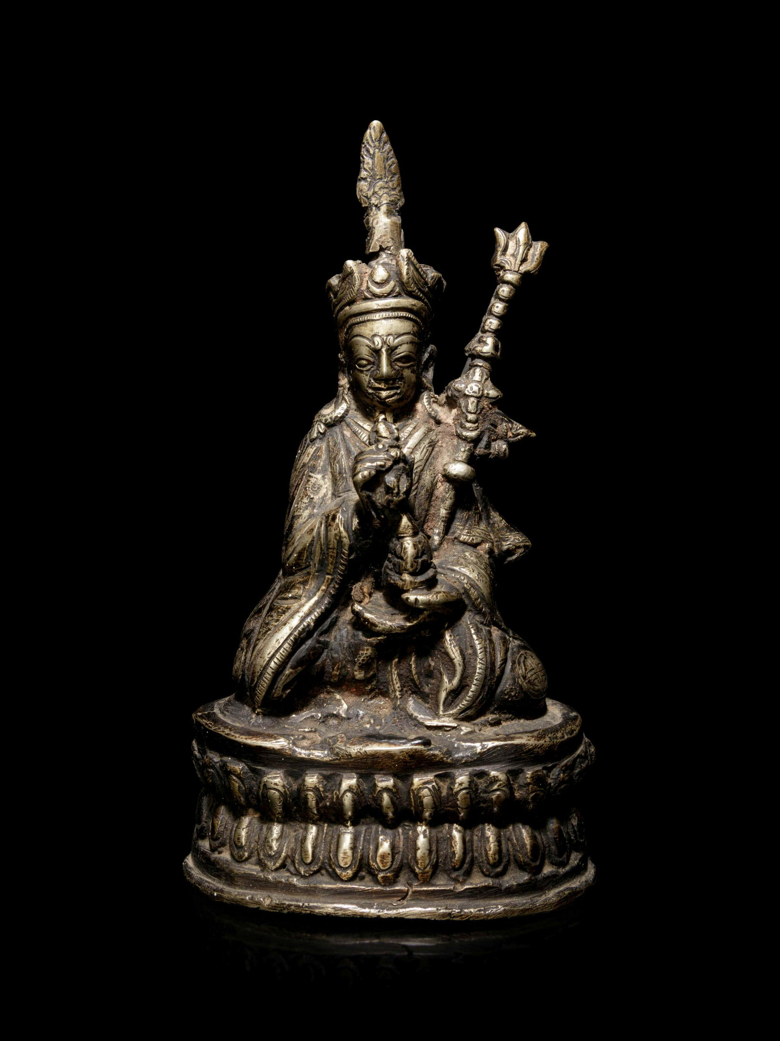 A Sino-Tibetan Silvered Metal Figure of Padmasambhava (1 of 3)
