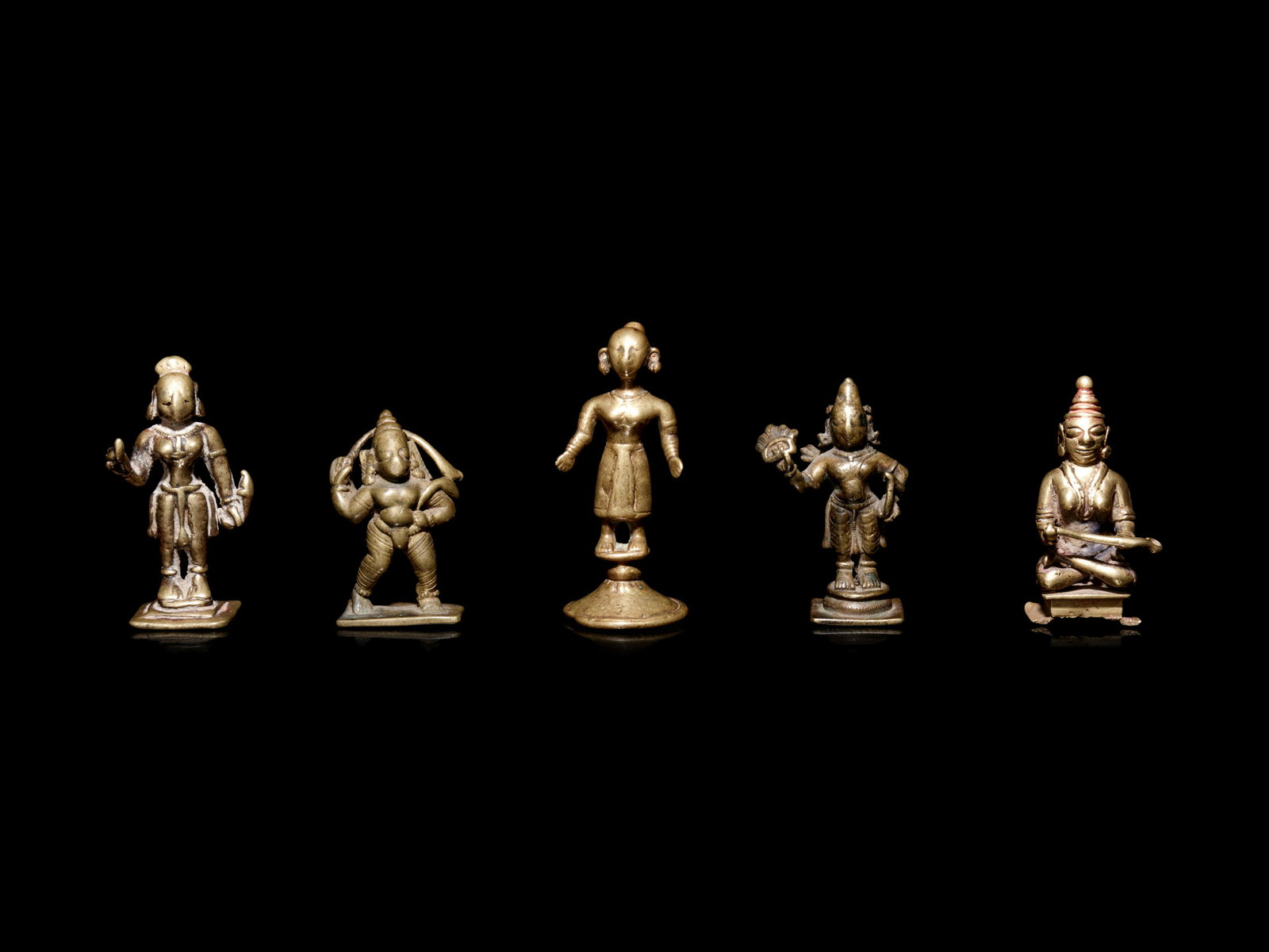 Five Small Indian Bronze Figures of Deities and (1 of 3)