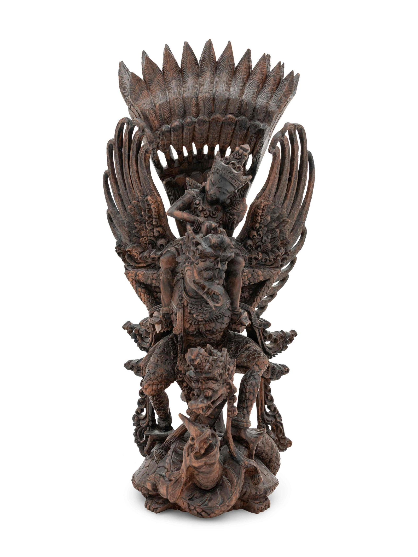 A Thai Carved Wood Figural Group of a Deity and Animals (1 of 3)