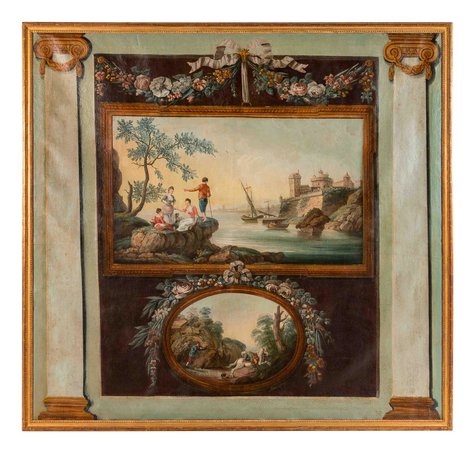 Ten French Painted Canvas Panels of Various Ports of (1 of 20)