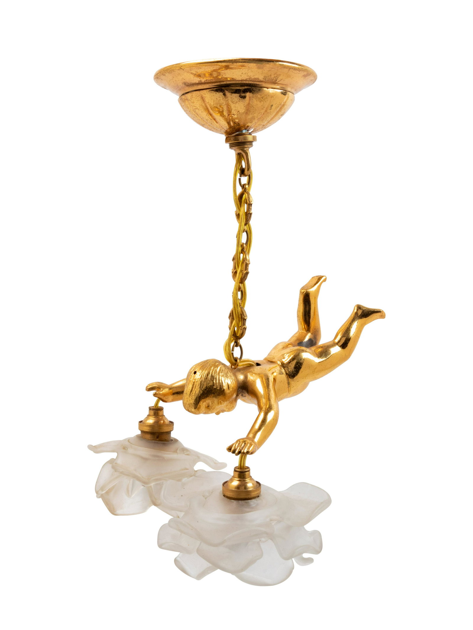 A Louis XV Style Gilt Metal and Frosted Glass Two-Light: A Louis XV Style Gilt Metal and Frosted Glass Two-Light Fixture 20th Century Width 10 inches. Property from the Estate of Dorothy Manewal Stephens, St. Louis, Missouri