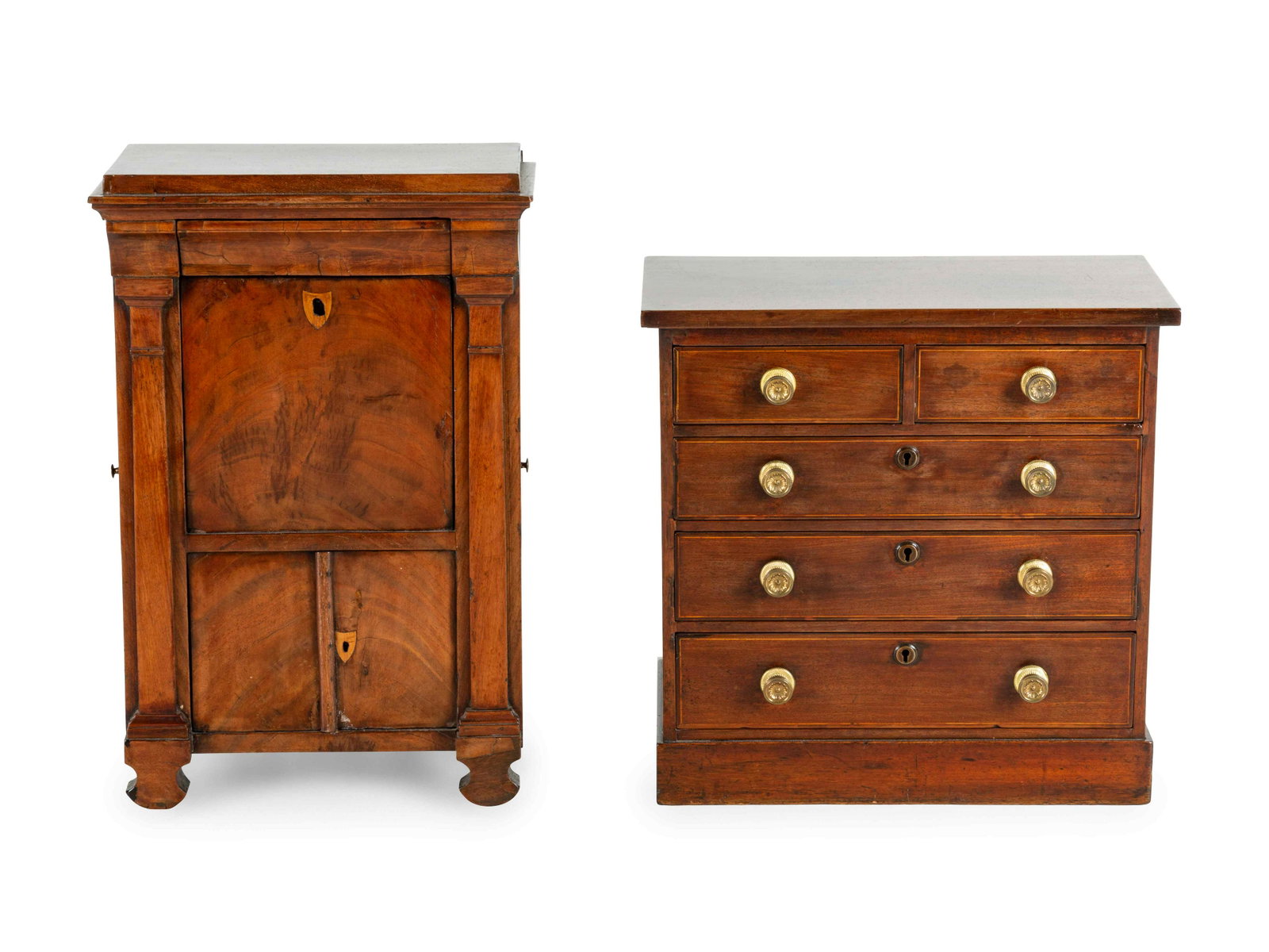 A Directoire Diminutive Walnut Secretaire a Abattant: A Directoire Diminutive Walnut Secretaire a Abattant and a Similar Diminutive Cabinet Circa 1800 Height of secretaire 19 x width 12 3/4 x depth 7 1/2 inches. Provenance: (The secretaire) Clark Graves 