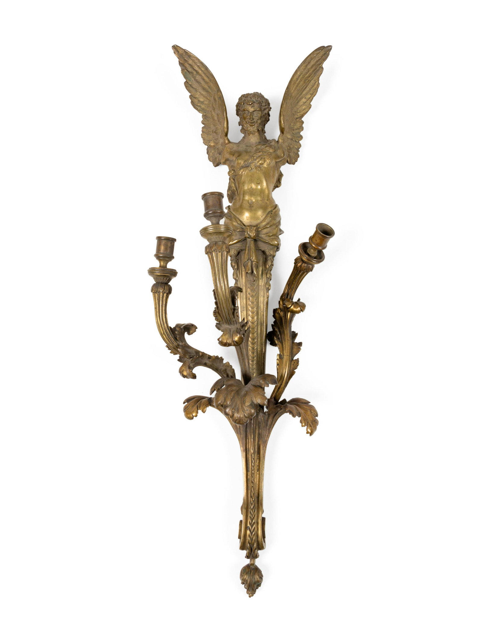 An Empire Gilt Bronze Three-Light Wall Sconce: An Empire Gilt Bronze Three-Light Wall Sconce 19th Century Height 32 inches.