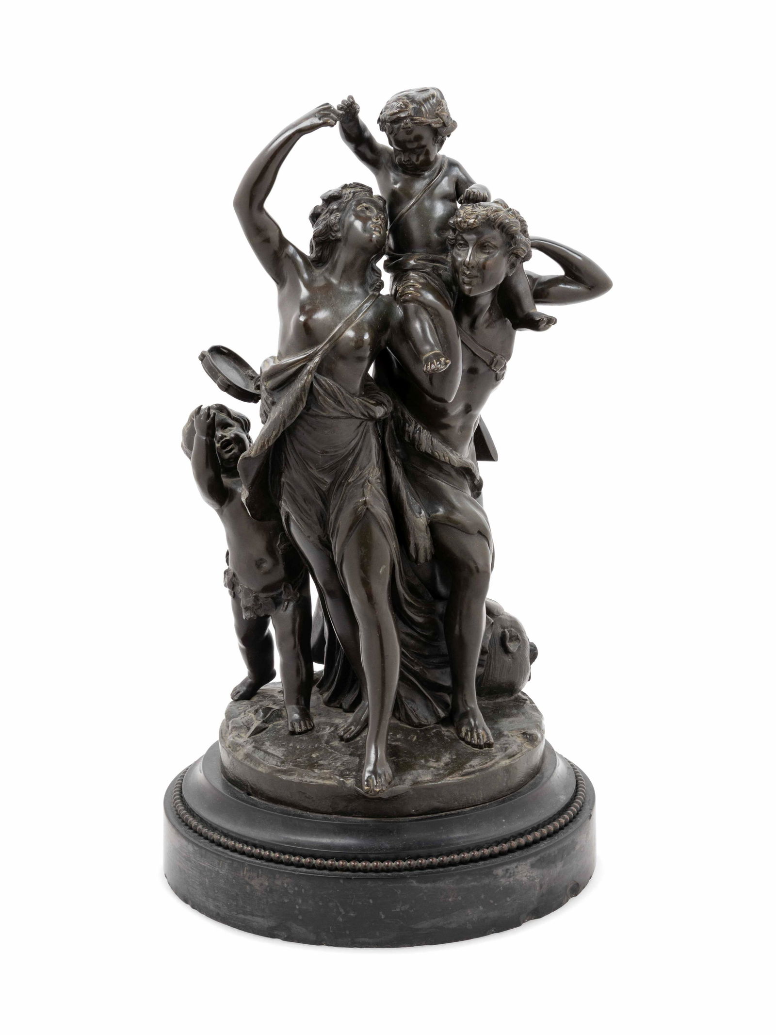 After Claude Michel (Clodion) (French, 1738-1814): After Claude Michel (Clodion) (French, 1738-1814) Triomphe Bacchus (Triumph of Bacchus) bronze inscribed Clodion Height 17 3/4 inches. Property from the Collection of Mr. and Mrs. Richard and Ja