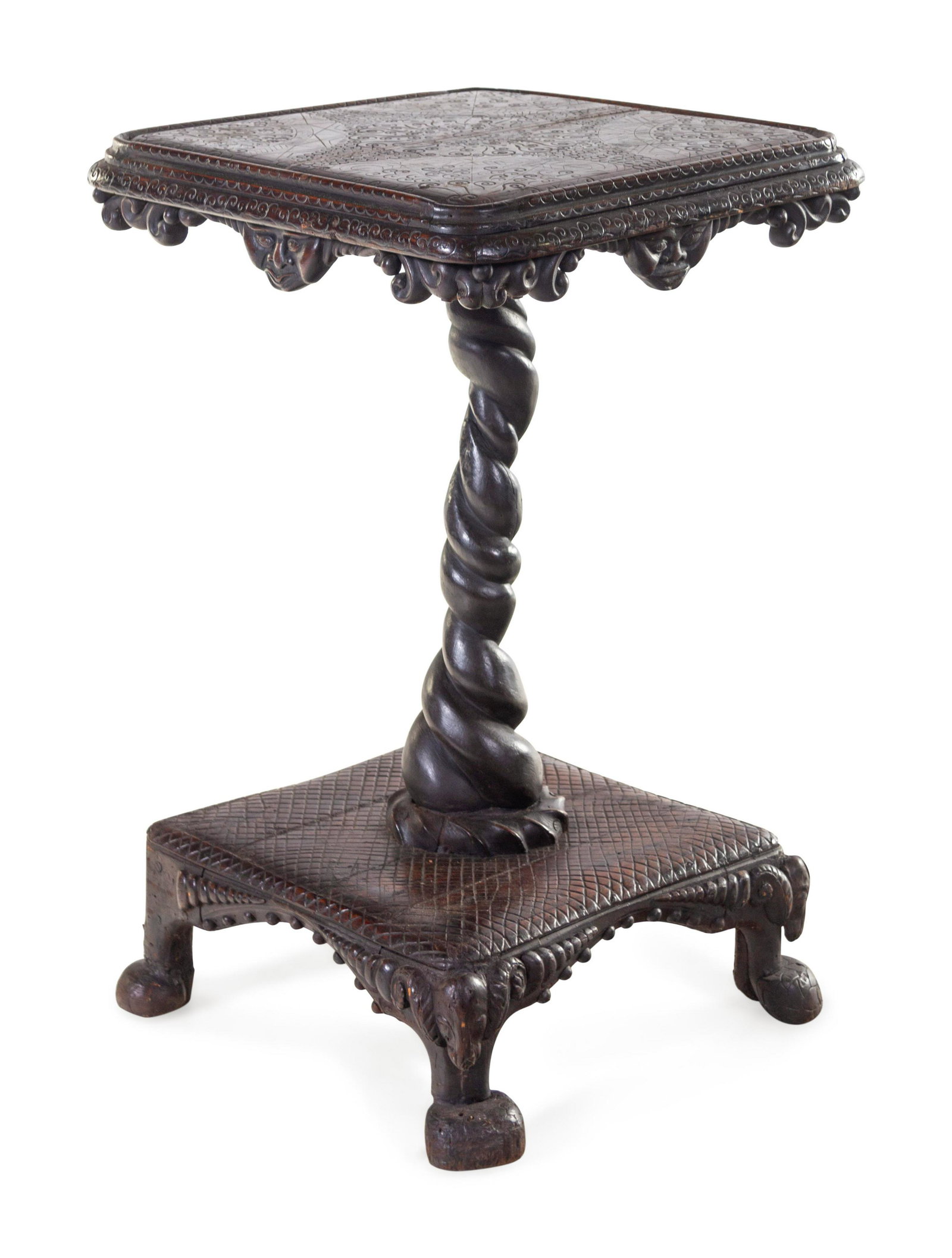 A German Carved Mahogany Pedestal Table: A German Carved Mahogany Pedestal Table 19th Century Height 34 x width 21 1/2 x depth 21 1/2 inches.