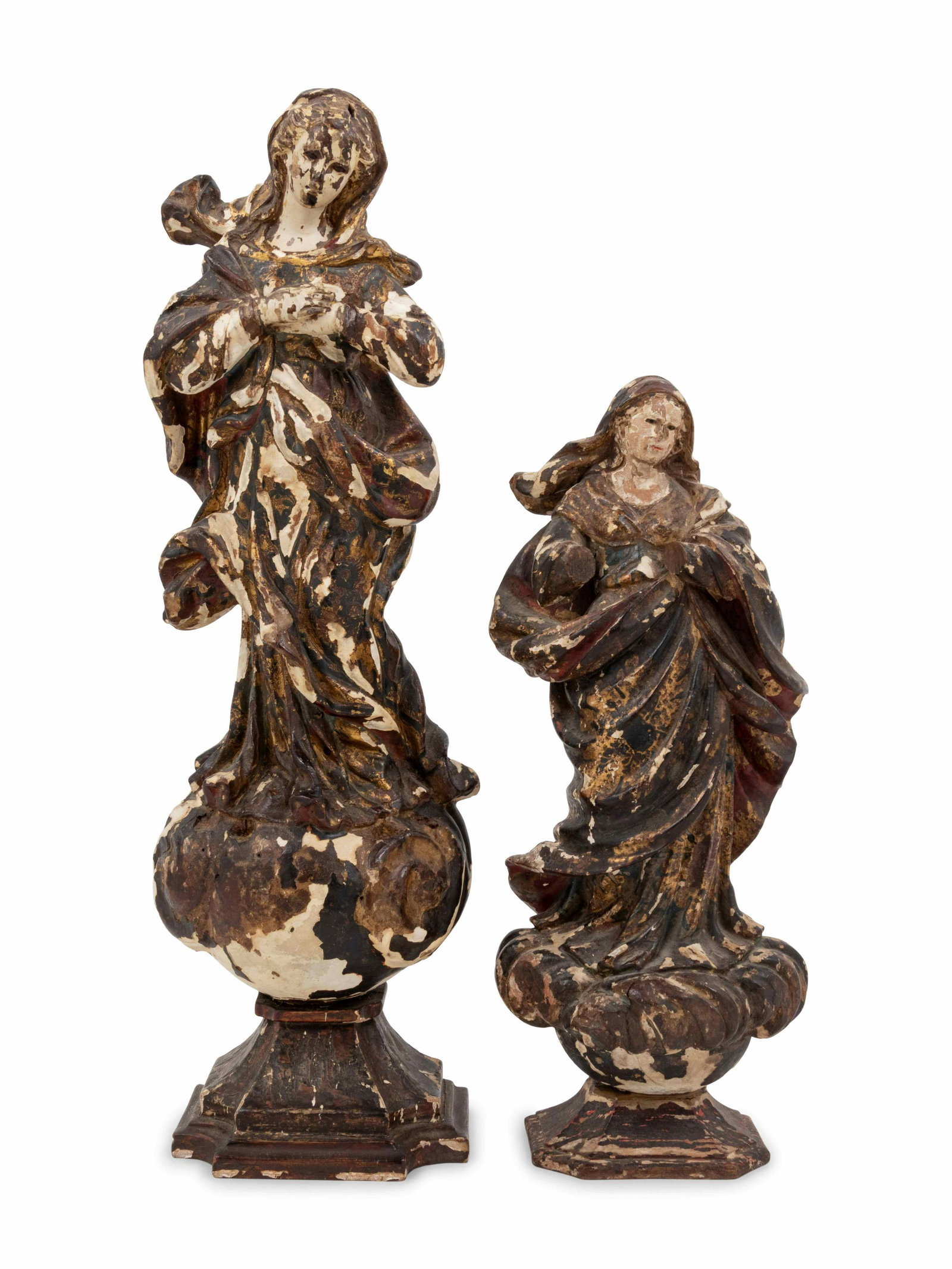 Two Carved and Painted Figures of Angels: Two Carved and Painted Figures of Angels Late 19th/Early 20th Century Height of taller example 17 inches.