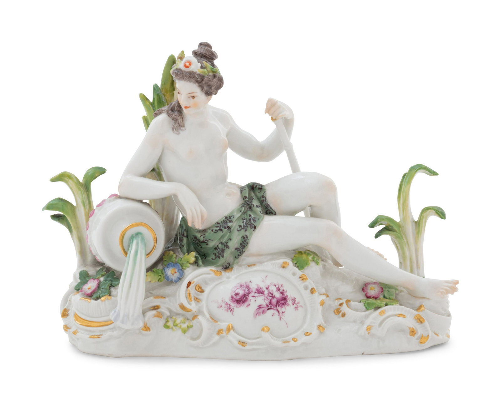 A Meissen Porcelain Figure: A Meissen Porcelain Figure 20th Century with crossed swords in underglaze blue, incised 1682 and impressed 16 to the underside. Height 5 5/8 x width 7 inches.