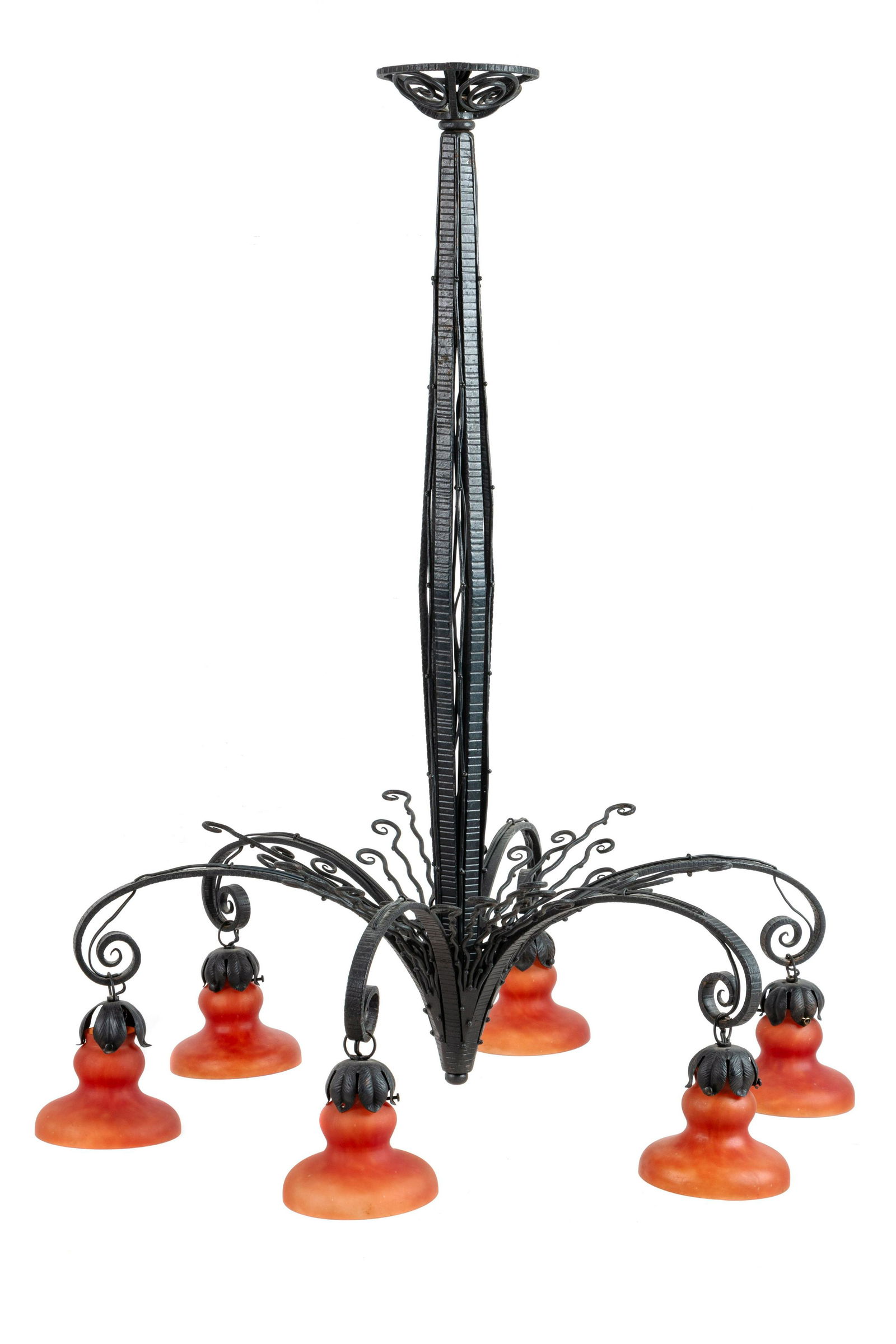 An Art Deco Style Six-Light Chandelier: An Art Deco Style Six-Light Chandelier Second Half 20th Century Height 56 x diameter 34 inches.