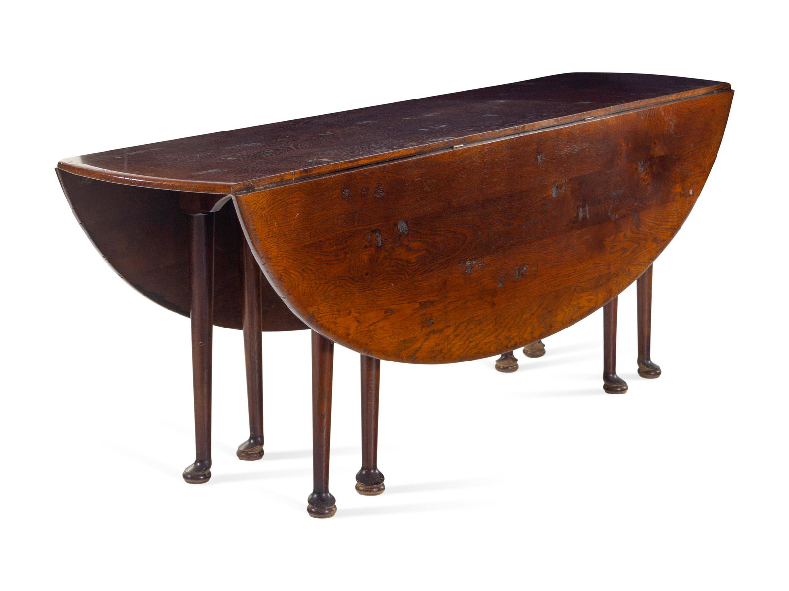 A Queen Anne Style Oak Wake Table: A Queen Anne Style Oak Wake Table Late 19th/Early 20th Century Height 30 x length 89 1/2 x width 21 inches (closed). Property from the Collection of John Prizant and Amanda Kaplan Prizant, Highland Pa