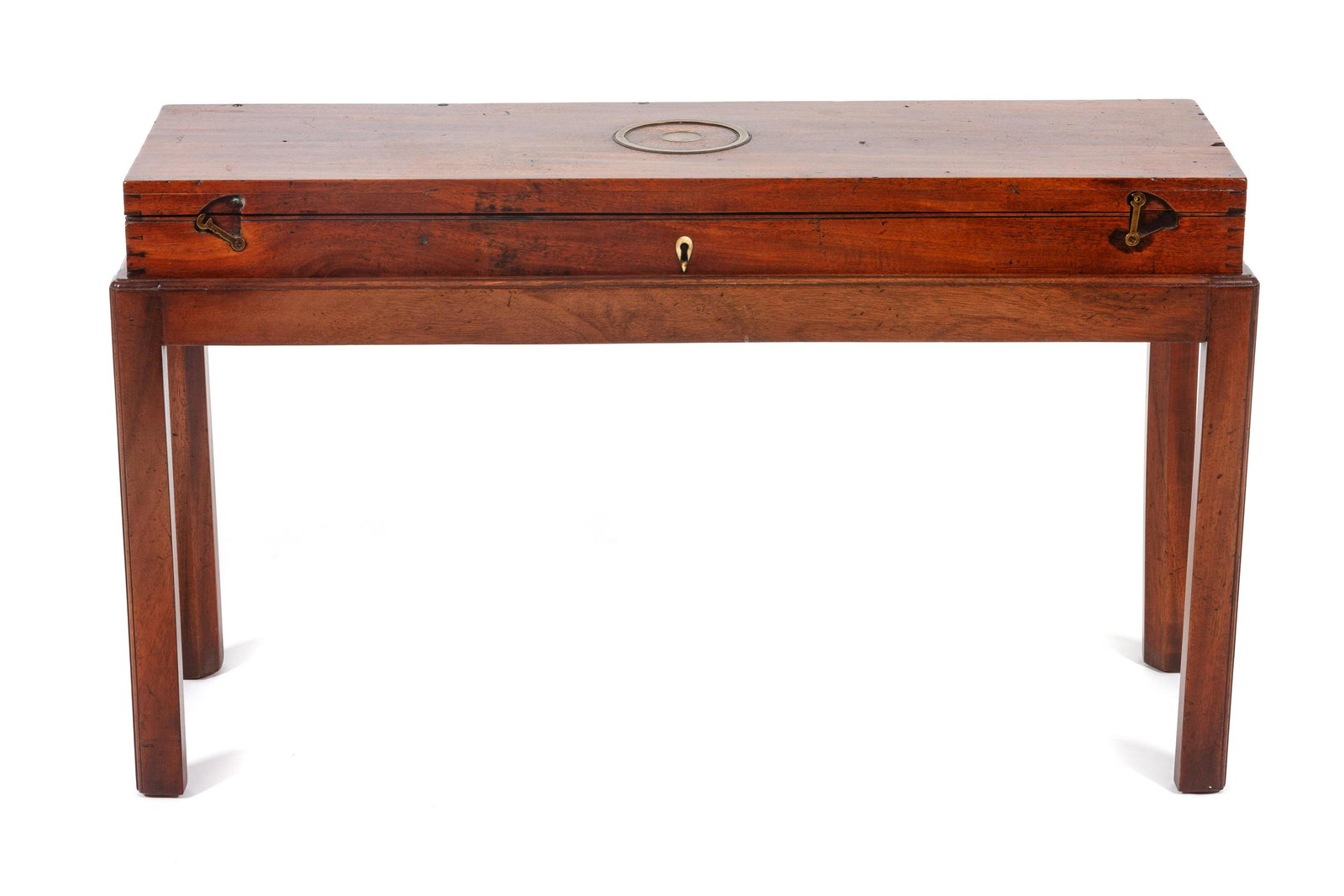 A George III Mahogany Gun Case: A George III Mahogany Gun Case Early 19th Century raised on a later stand. Height overall 19 1/4 x width 32 3/4 x depth 10 1/4 inches. Property from the Estate of Ann and Paul Arenberg, St. Louis, Mis