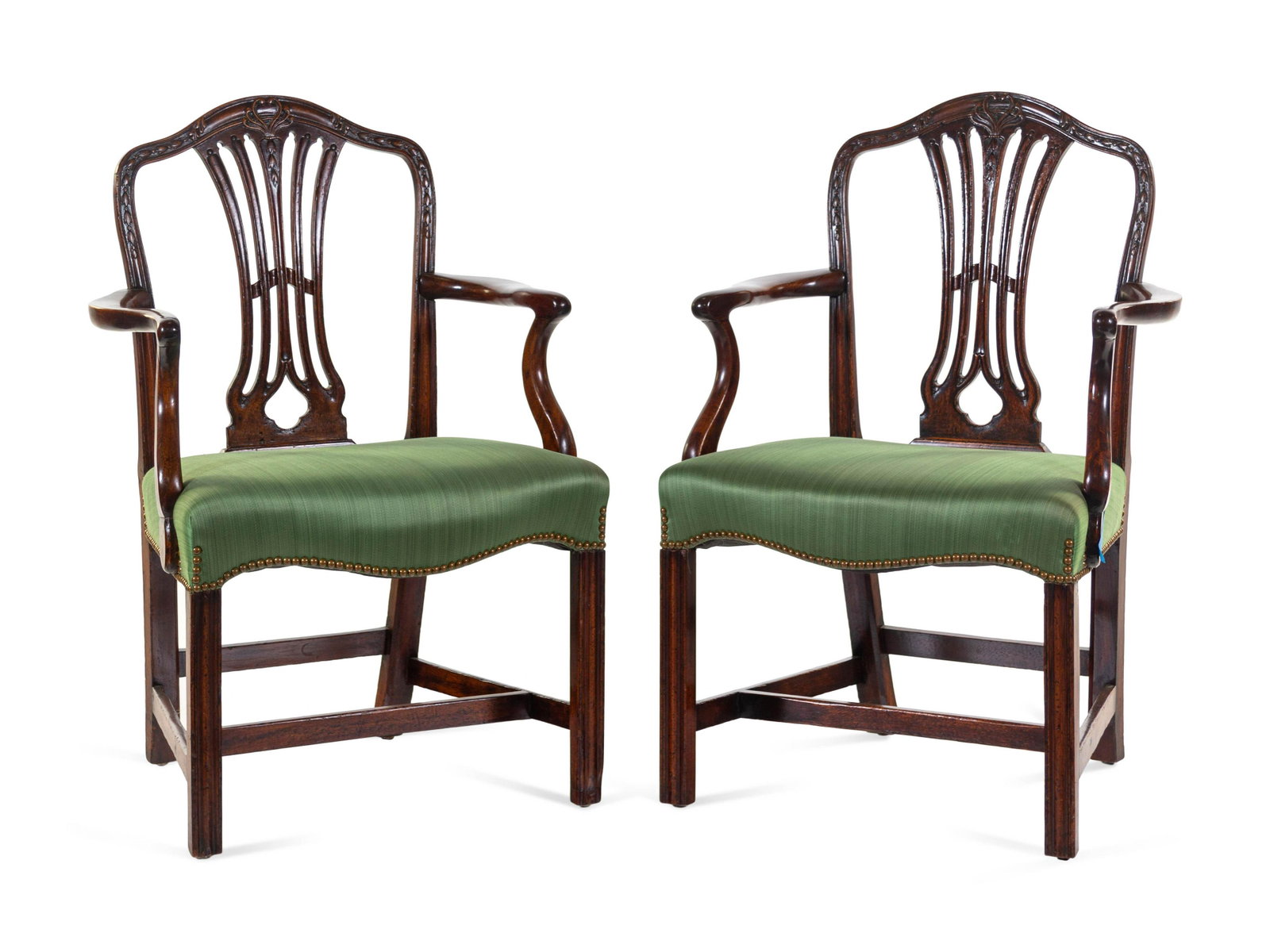 A Pair of George III Mahogany Armchairs: A Pair of George III Mahogany Armchairs Late 18th Century Height 37 1/2 inches. Provenance: Jules Pass Antiques Ltd., Saint Louis, Missouri