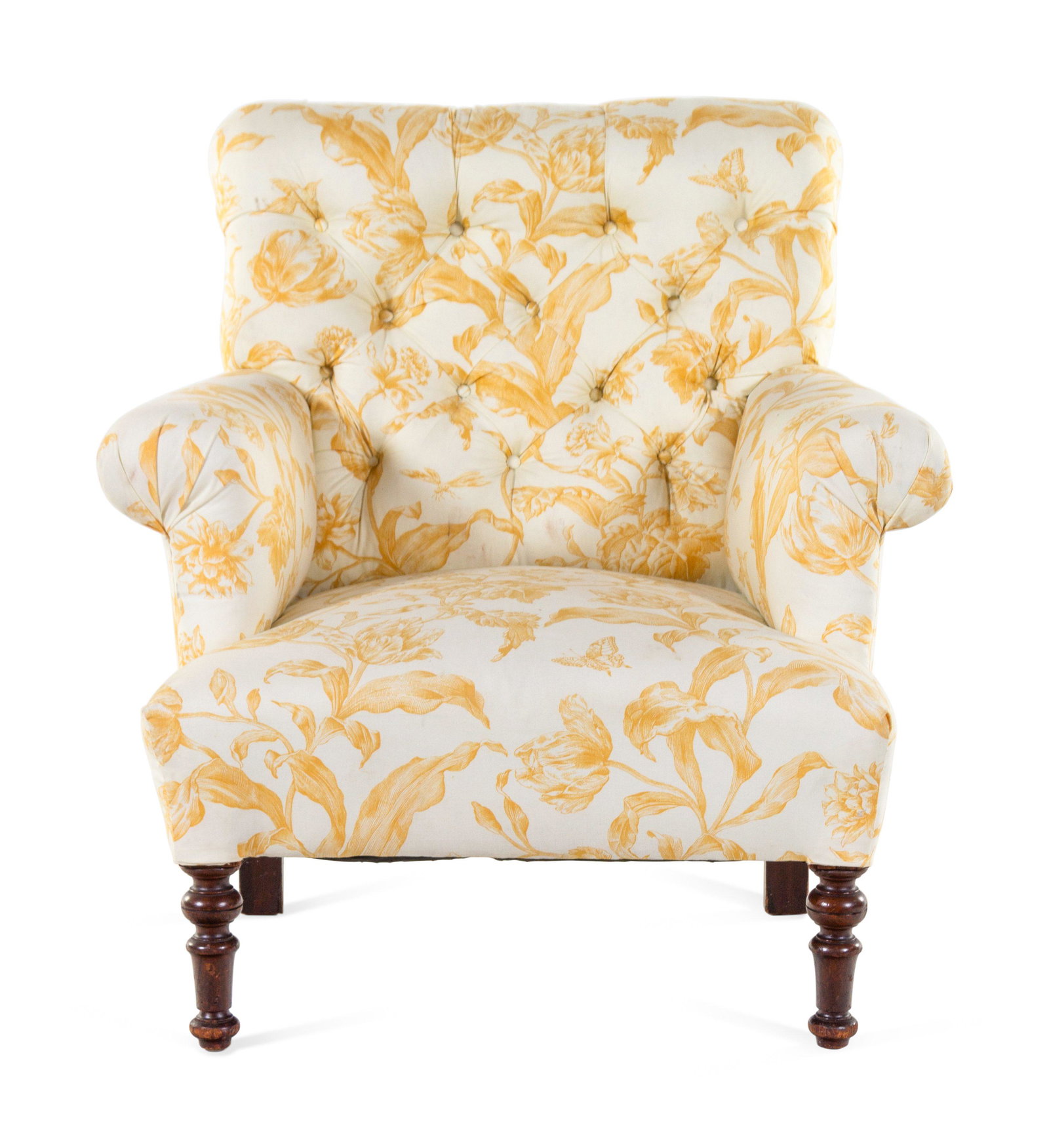 A William IV Style Button Tufted Mahogany Easy Chair: A William IV Style Button Tufted Mahogany Easy Chair Early 20th Century Height 34 x width 32 x depth 31 inches.