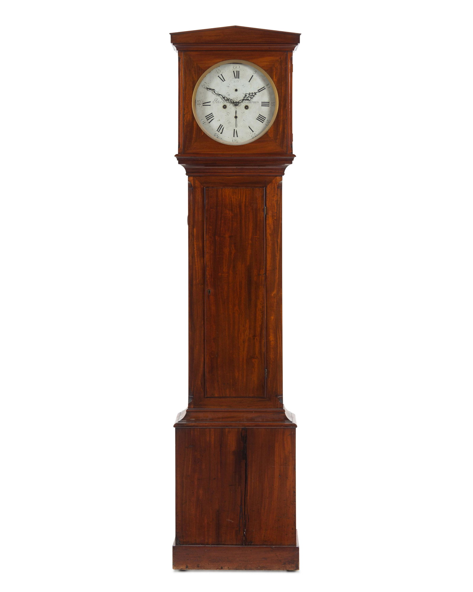 A Scottish Mahogany Tall Case Clock: A Scottish Mahogany Tall Case Clock Peter Sharp, Circa 1820 Height 79 1/4 x width 18 x depth 9 inches. Property from the Collection of Leslie Jones, Winnetka, Illinois