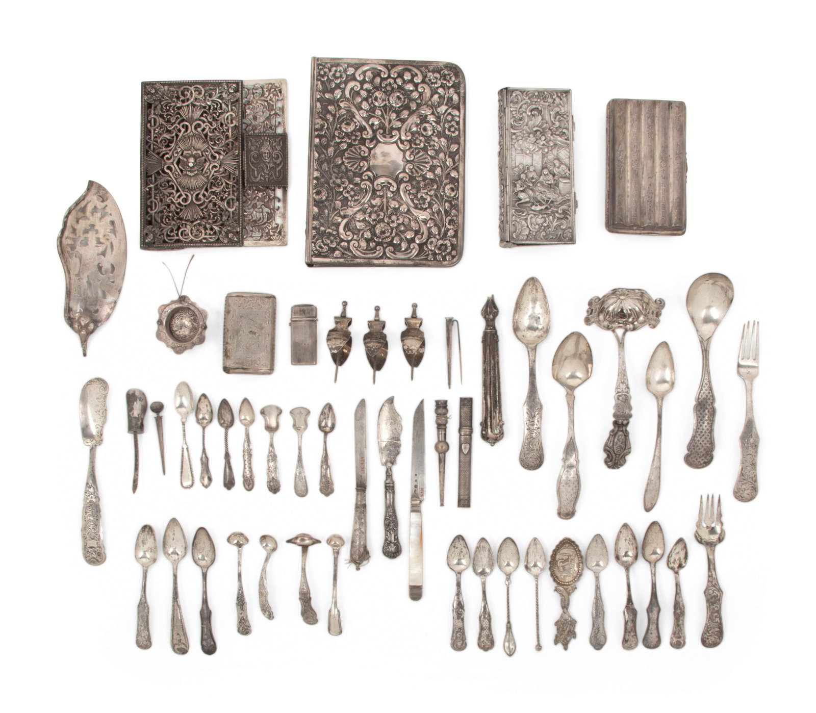 A Collection of Continental Silver Articles: A Collection of Continental Silver Articles 19th Century and Later comprising two Victorian silver book covers, a Dutch book cover and cigar holder and a Continental silver snuff box and vesta case, t