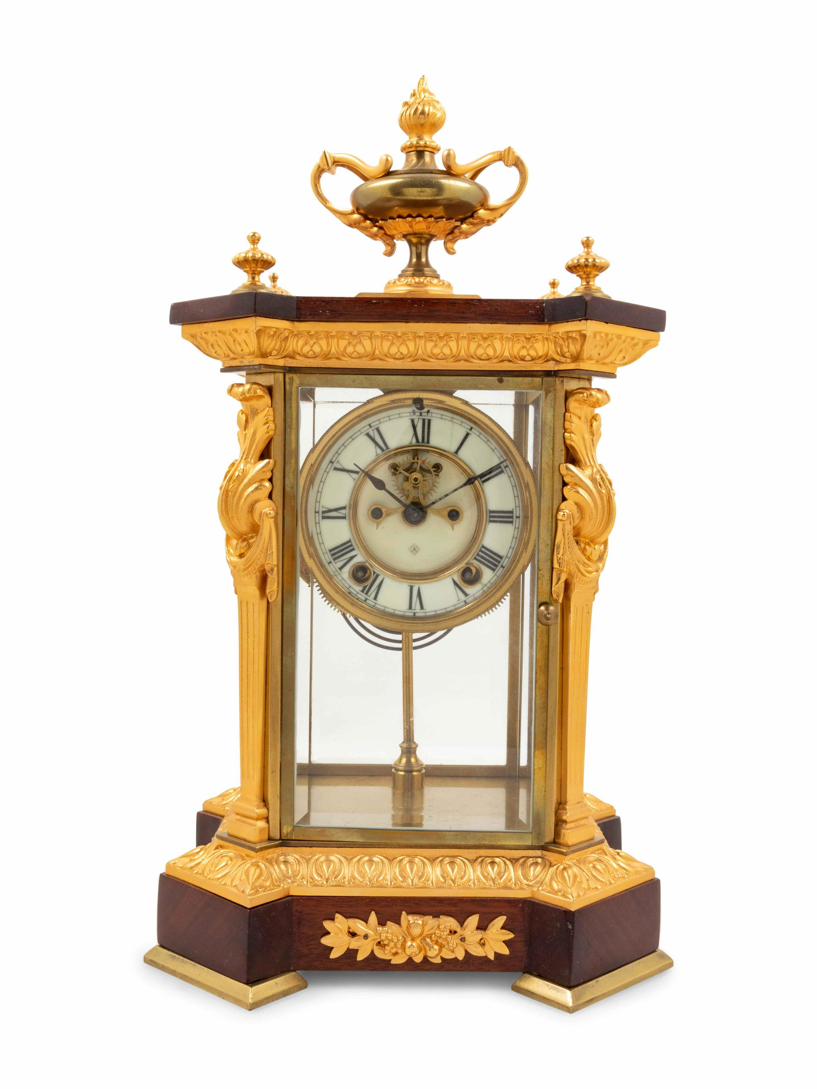 An Ansonia Commodore Gilt Metal Mounted Crystal Mantel: An Ansonia Commodore Gilt Metal Mounted Crystal Mantel Clock Height 17 x width 10 x depth 9 inches. Property from the Collection of a Wisconsin Museum