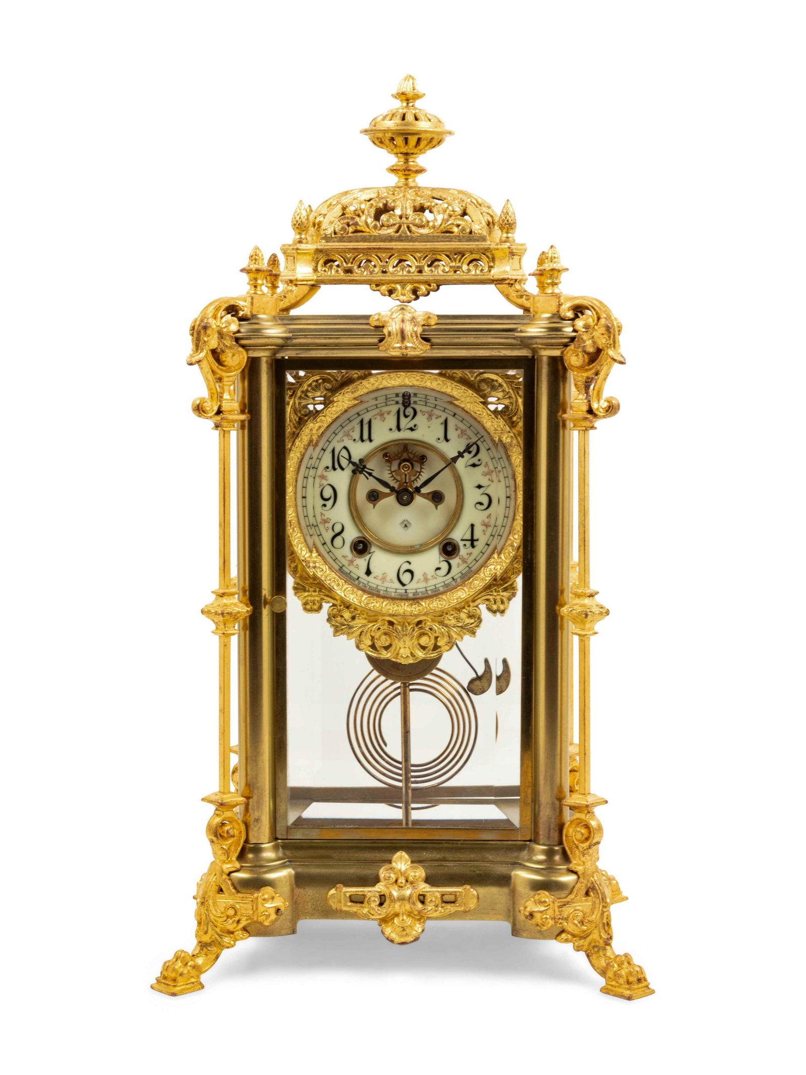 An Ansonia Excelsior Crystal Gilt Metal Regulator Clock: An Ansonia Excelsior Crystal Gilt Metal Regulator Clock Height 20 x width 11 x depth 9 inches. Property from the Collection of a Wisconsin Museum