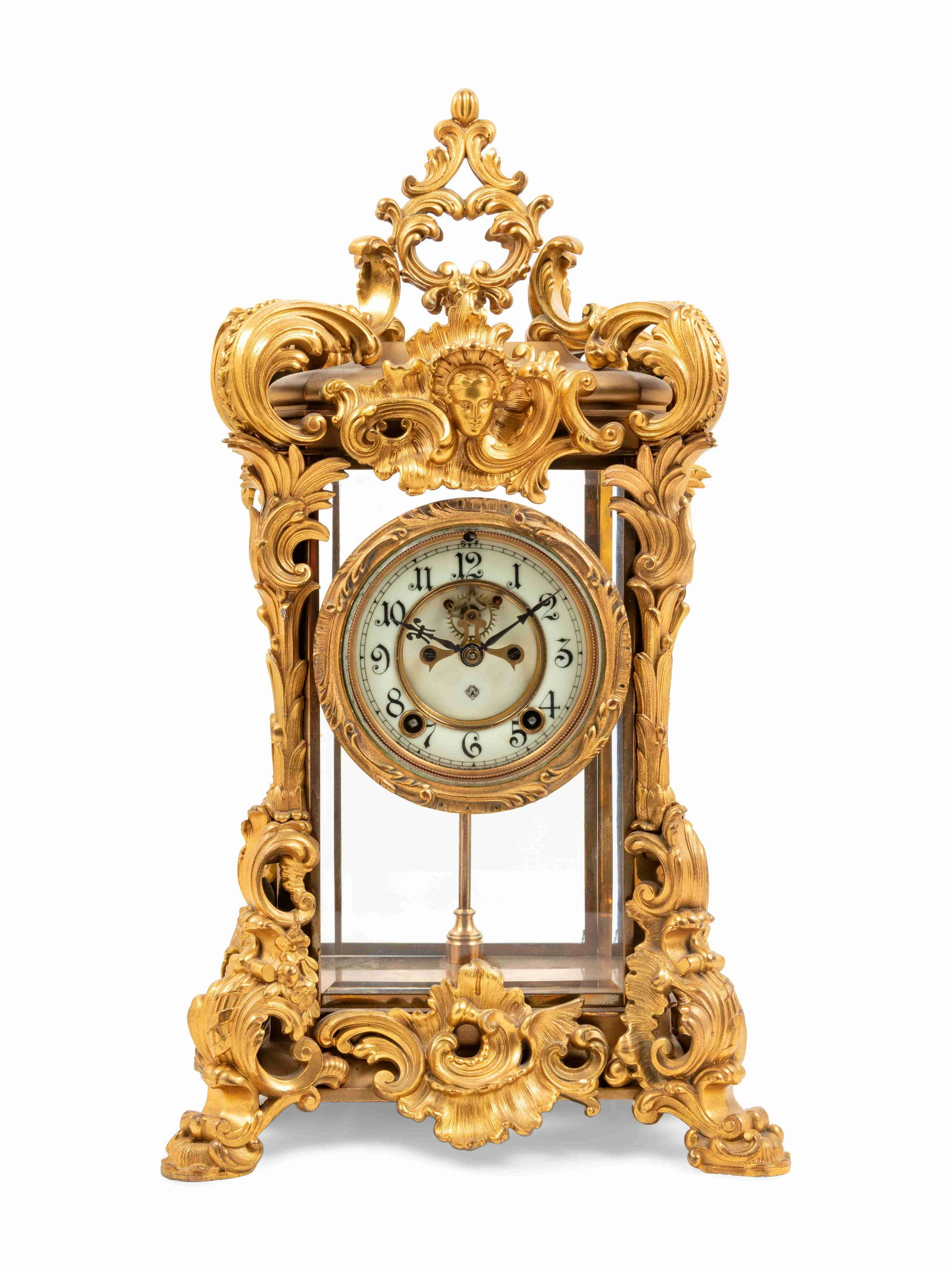 An Ansonia Regal Gilt Metal and Crystal Regulator Clock: An Ansonia Regal Gilt Metal and Crystal Regulator Clock Height 18 3/4 x width 10 1/2 x depth 9 inches. Property from the Collection of a Wisconsin Museum