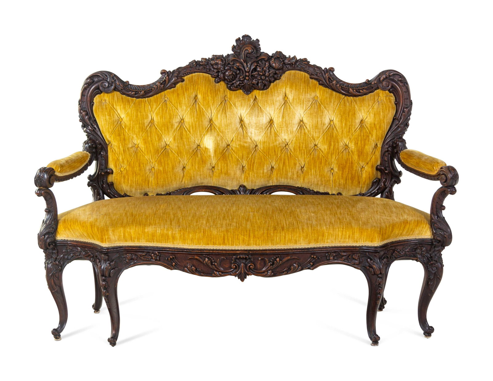 A Rococo Revival Carved Walnut Settee: A Rococo Revival Carved Walnut Settee Circa 1870 Height 41 3/4 x width 58 x depth 22 inches.