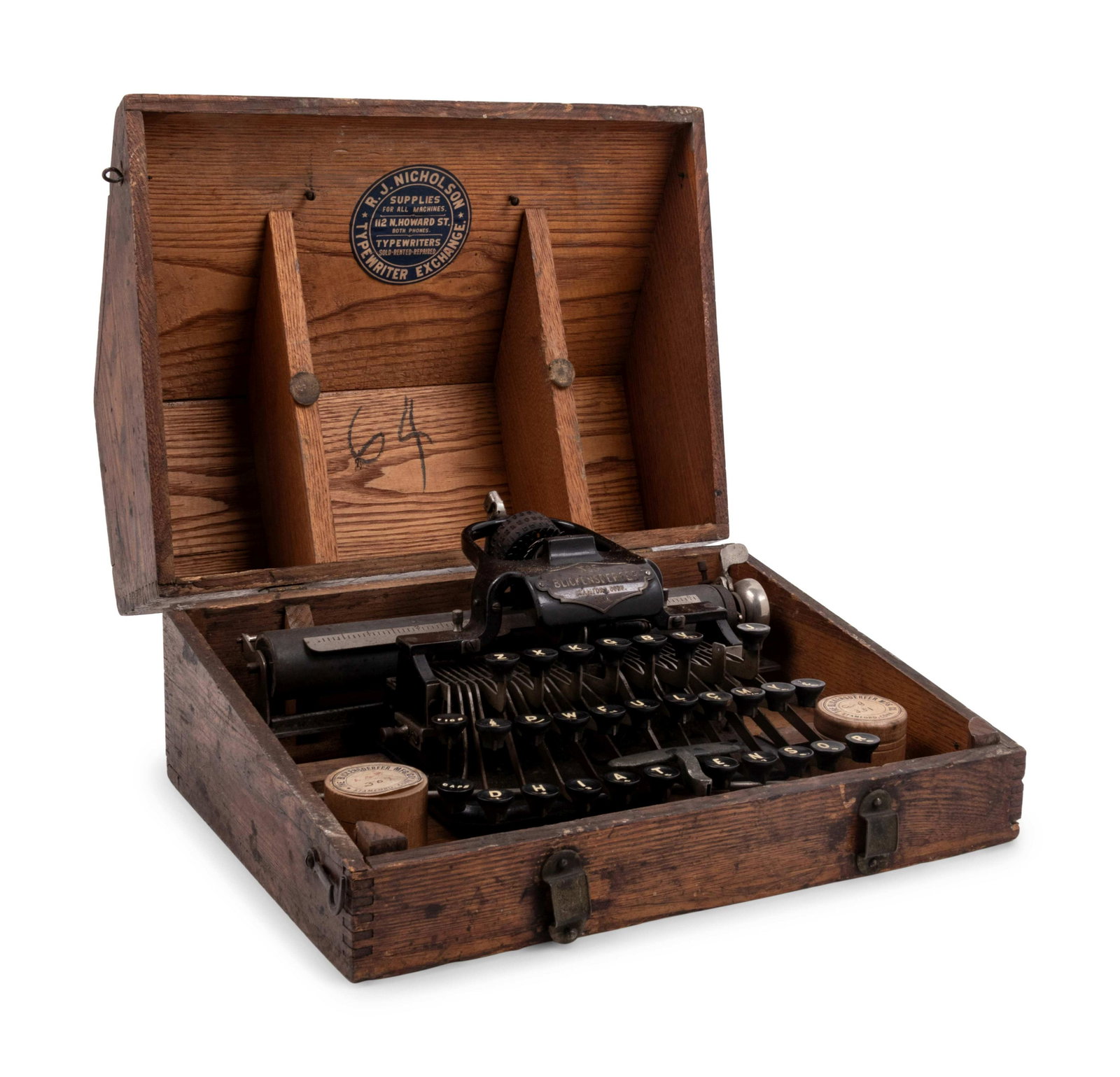 A Blickensderfer Typewriter with Case: A Blickensderfer Typewriter with Case Stamford, Connecticut Height 6 7/8 x width 12 3/4 x depth 9 1/4 inches. Property from the Collection of Joseph H. and June S. Hennage, Williamsburg, Virginia, Sol
