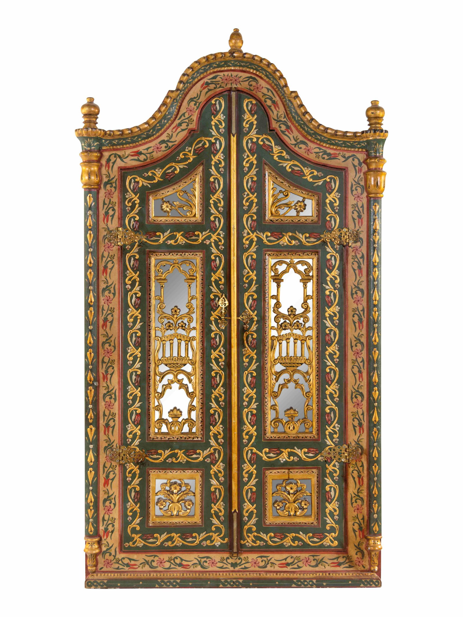 A Syrian Carved and Polychrome Painted Door: A Syrian Carved and Polychrome Painted Door 20th Century Height 75 x width 42 inches. Property sold to benefit Karam Foundation, providing education, aid and sustainable development for Syrian refugee
