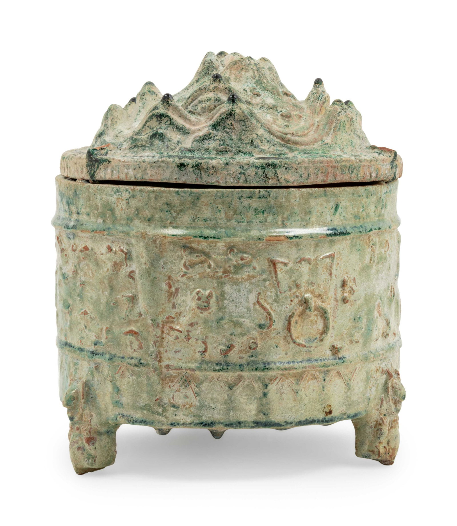 A Chinese Green Glazed Pottery Covered Censer: A Chinese Green Glazed Pottery Covered Censer Han Dynasty (202 B.C.E.-220 C.E.) Height 8 inches. Property from a Robert Metzger-designed interior, Maryland