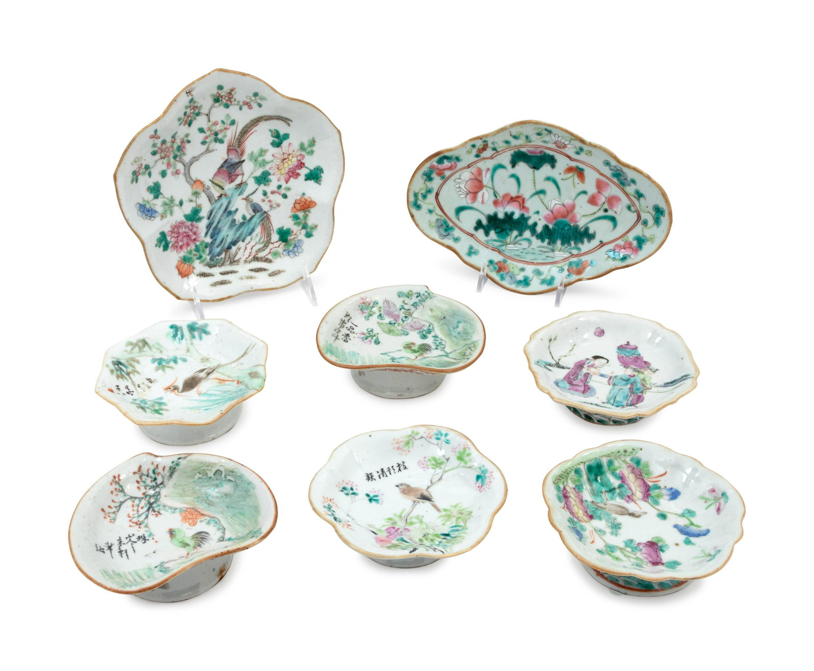 Eight Famille Rose Porcelain Articles: Eight Famille Rose Porcelain Articles Late 19th/Early 20th Century Width of widest example 8 1/2 inches. Property from the Collection of Marion and Henry Bloch, Kansas City, Missouri