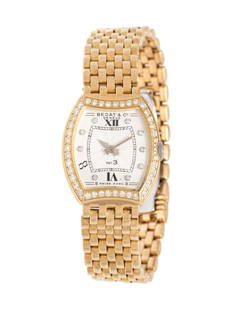 BEDAT & CO., 18K YELLOW GOLD, STAINLESS STEEL AND: BEDAT & CO., 18K YELLOW GOLD, STAINLESS STEEL AND DIAMOND REF. 304 'NO. 3' WRISTWATCH 27.00 x 24.00 mm case dimensions, the bezel containing 48 round brilliant cut diamonds, silver guilloche dial,