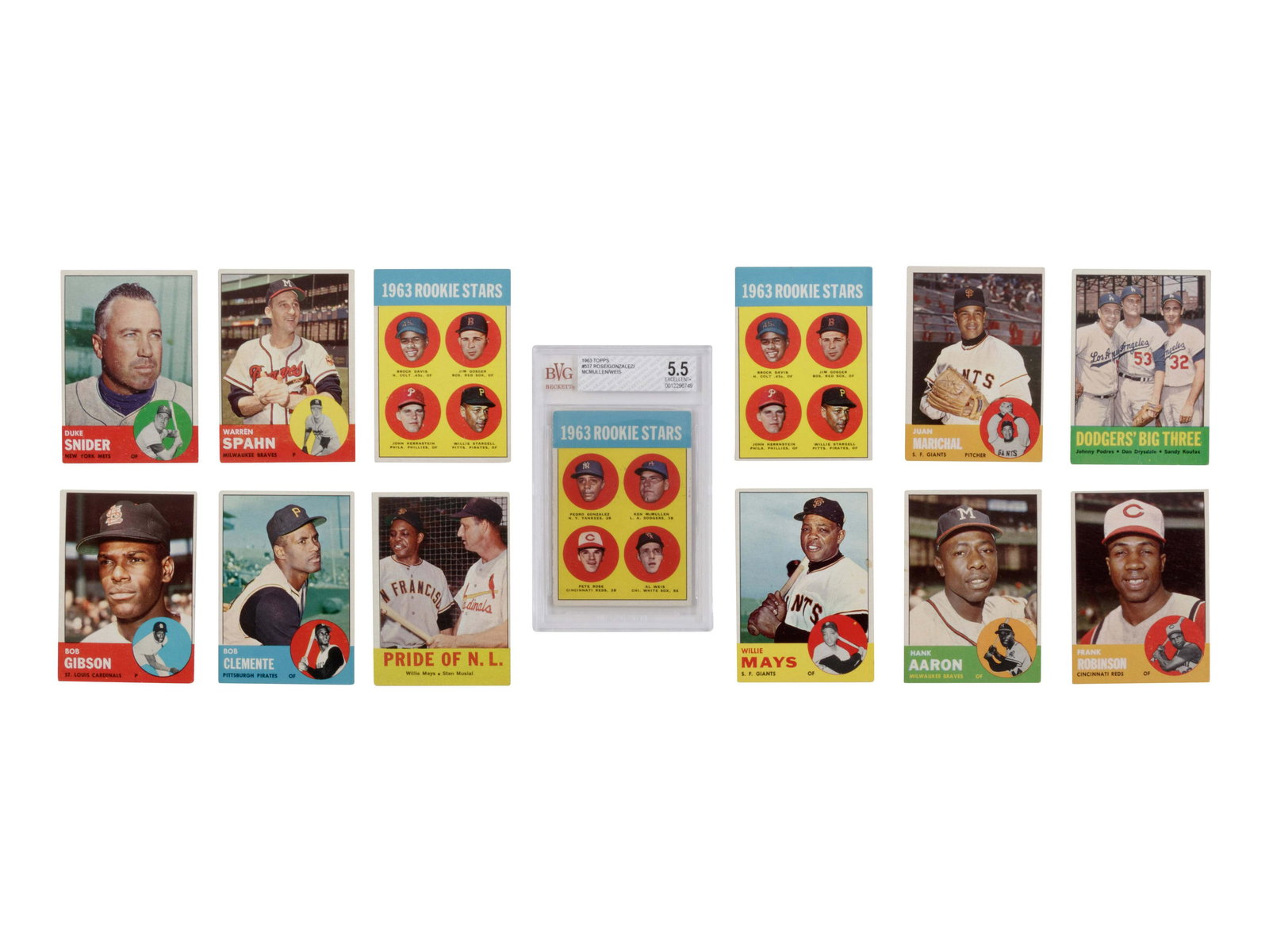 A Collection of 280 1963 Topps Baseball Cards Including: A Collection of 280 1963 Topps Baseball Cards Including a Pete Rose Rookie Card BVG Graded 5.5, Two Willie Stargell Rookies and Many High Numbers Property from the Collection of Robert Wilson, Chicago