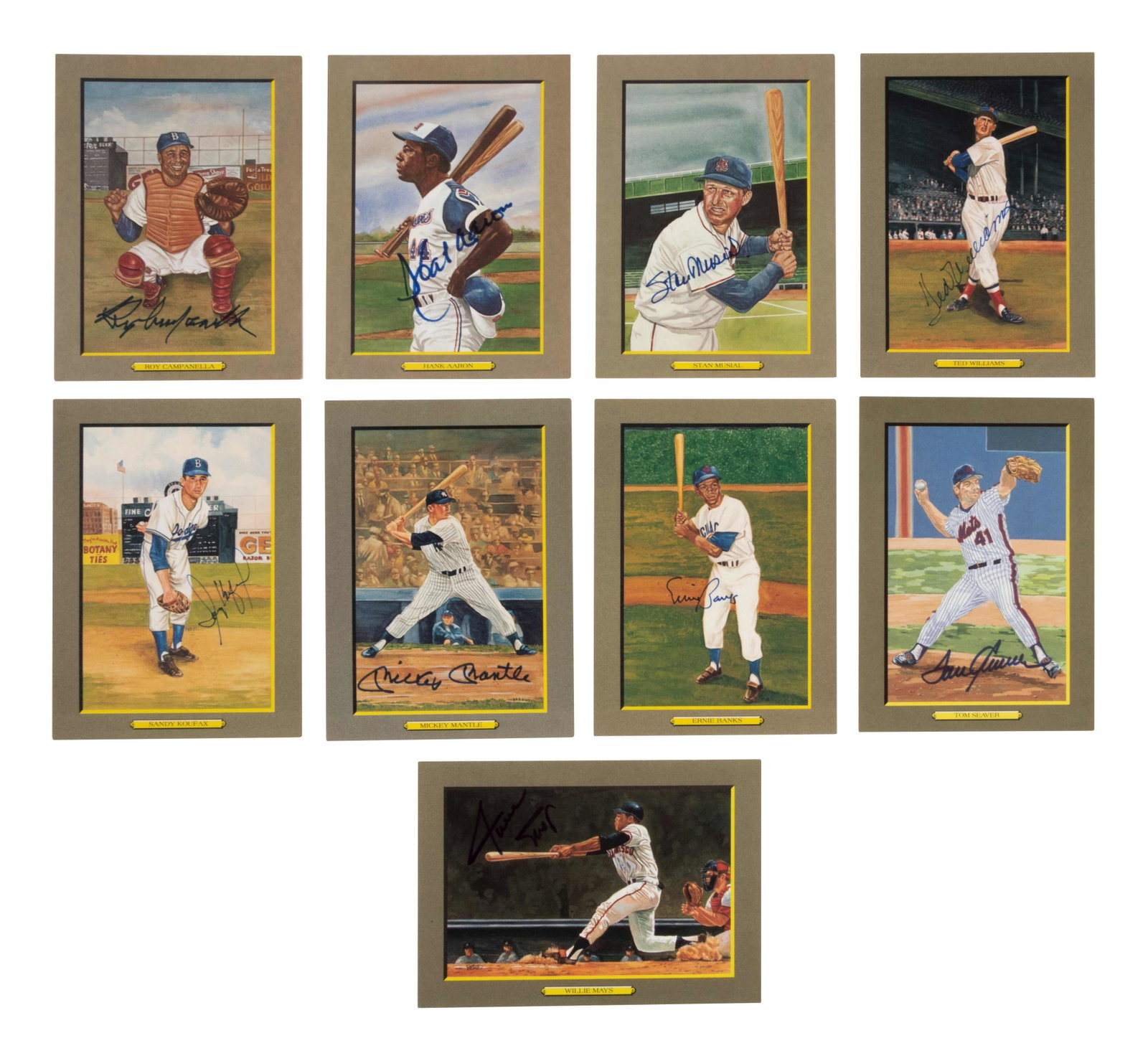 A Group of 71 signed Perez-Steele Great Moments Cards,: A Group of 71 signed Perez-Steele Great Moments Cards, comprising of autographed cards of Hall of Famers Hank Aaron, Luis Aparicio, Ernie Banks, Al Barlick, Yogi Berra, Cool Papa Bell, Johnny Bench, L