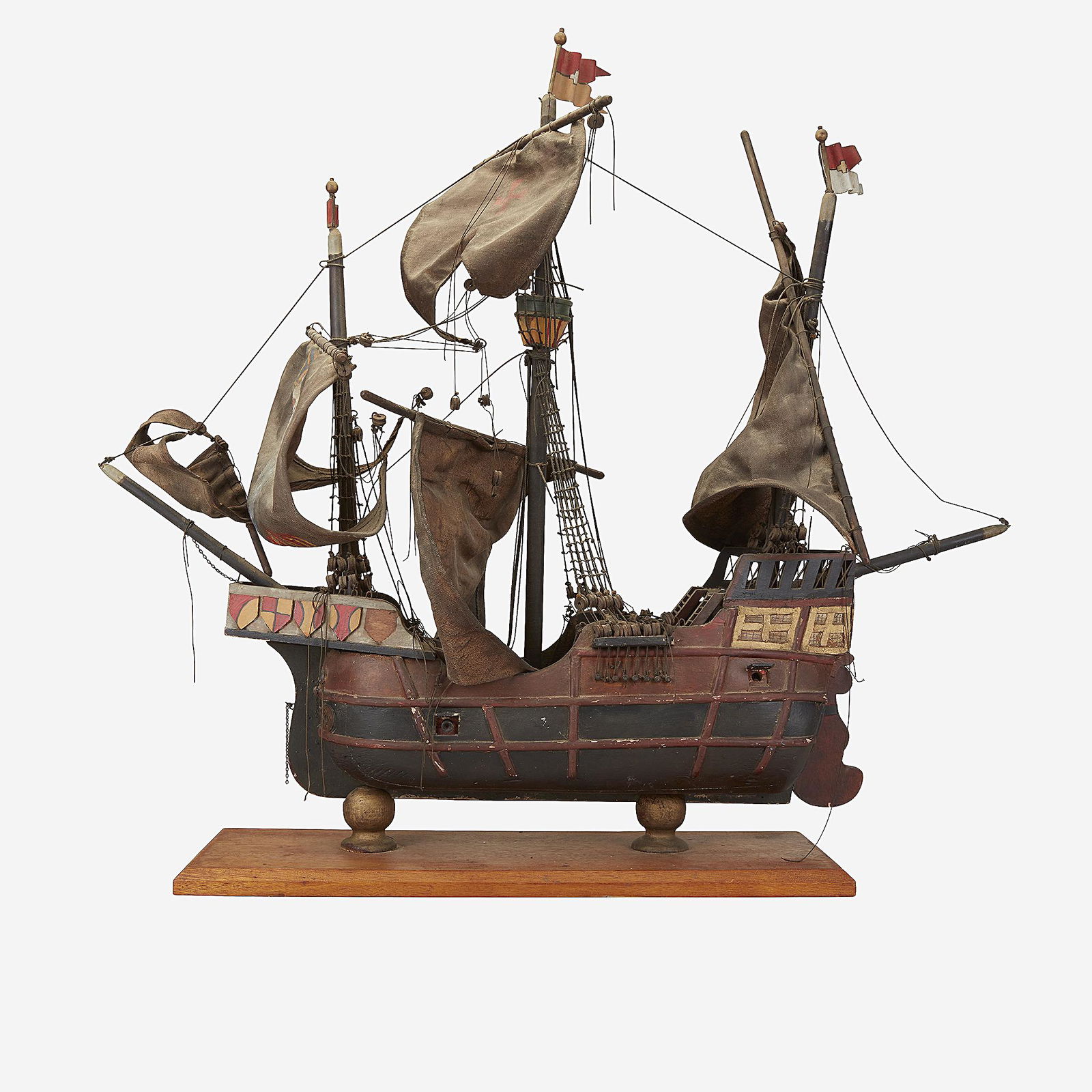 A Spanish polychromed wood ship model, 18th/19th (1 of 2)
