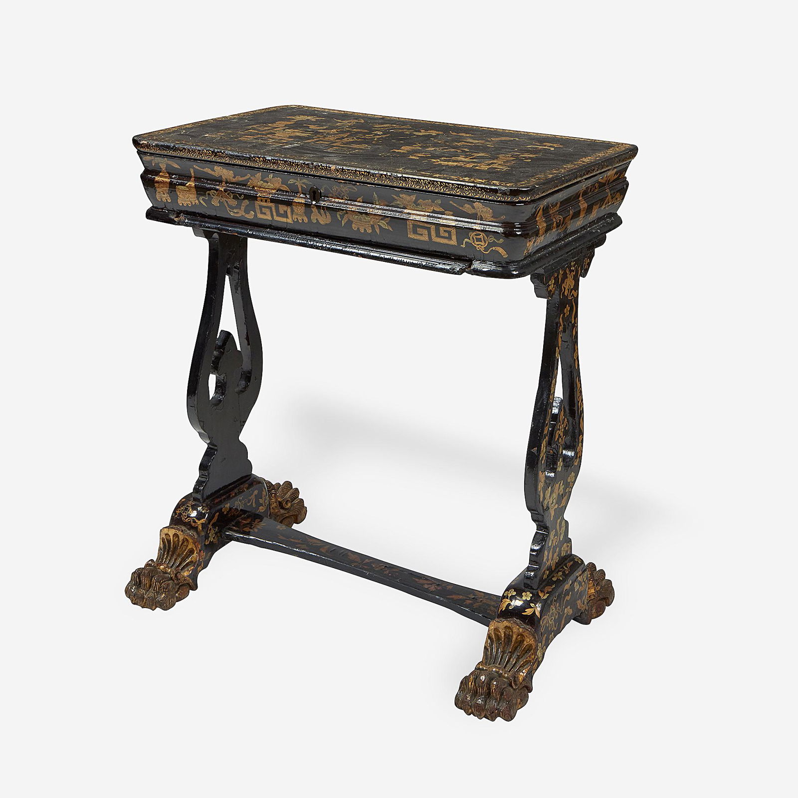 A Chinese export gilt lacquer sewing table, 19th (1 of 2)